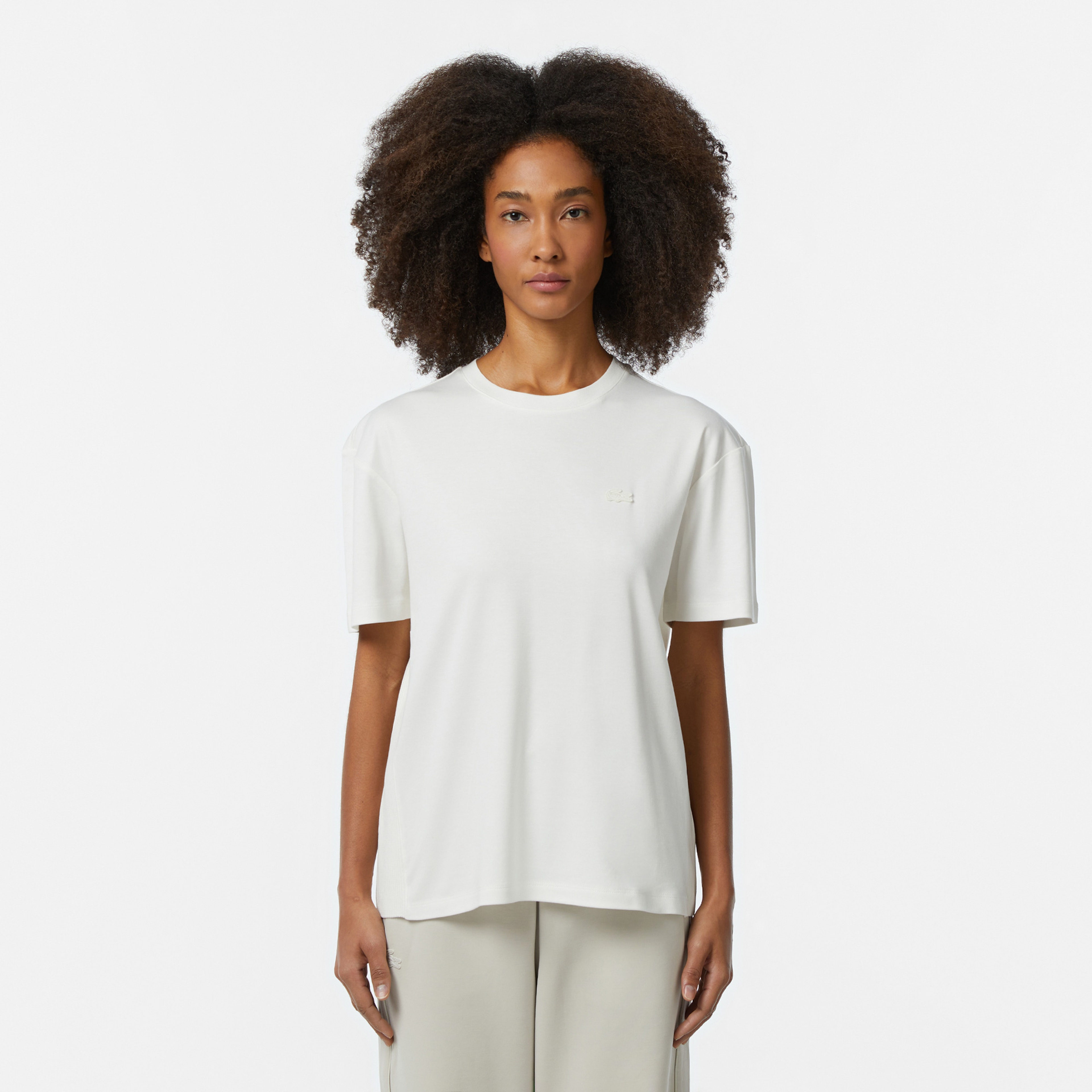 Kadın Relaxed Fit Bisiklet Yaka Beyaz T-Shirt