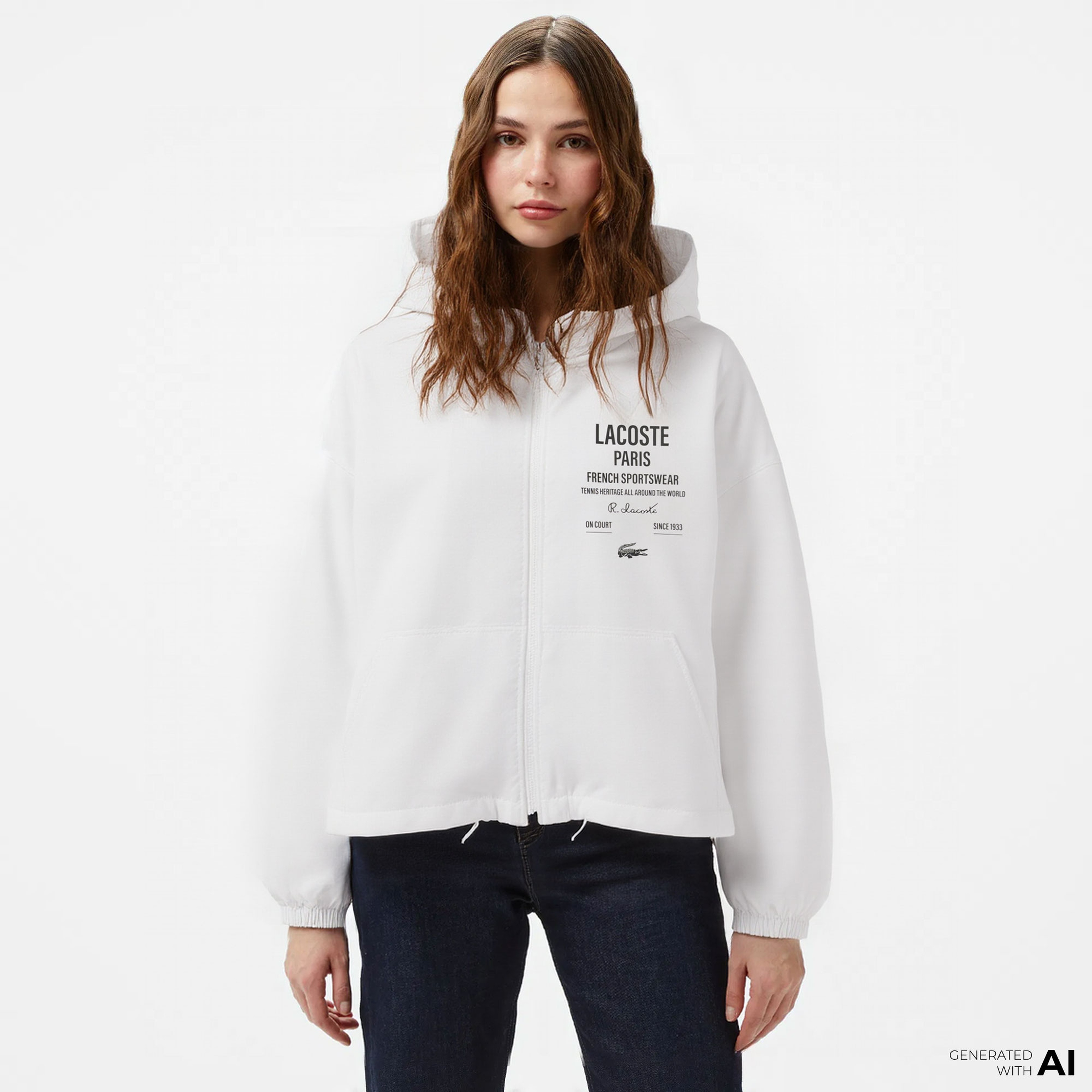 Lacoste Cropped Up Zip Kadın Beyaz Ceket