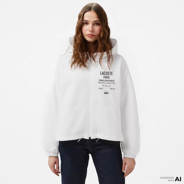 Lacoste Cropped Up Zip Kadın Beyaz Ceket