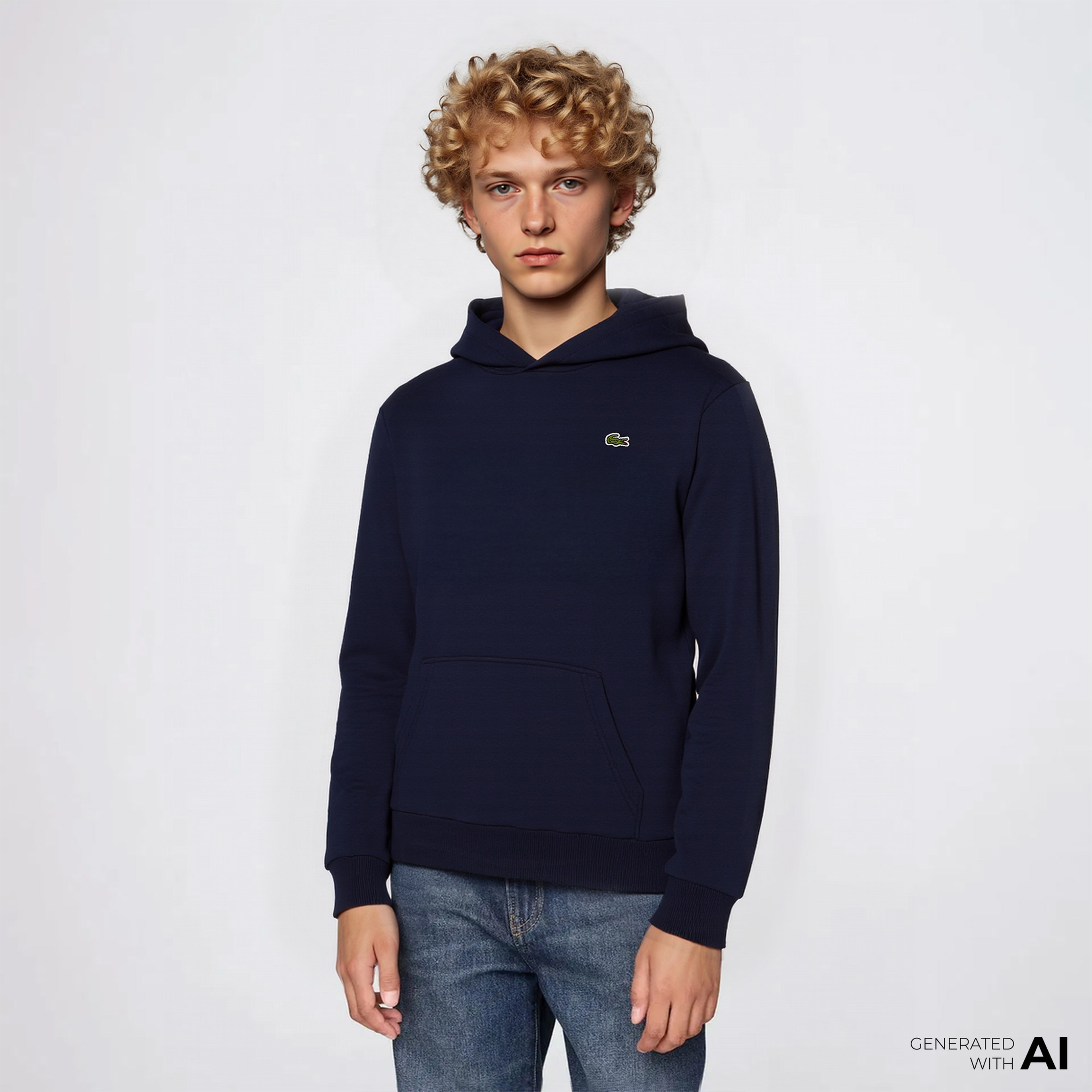 Lacoste Organik Pamuklu Çocuk Lacivert Hoodie