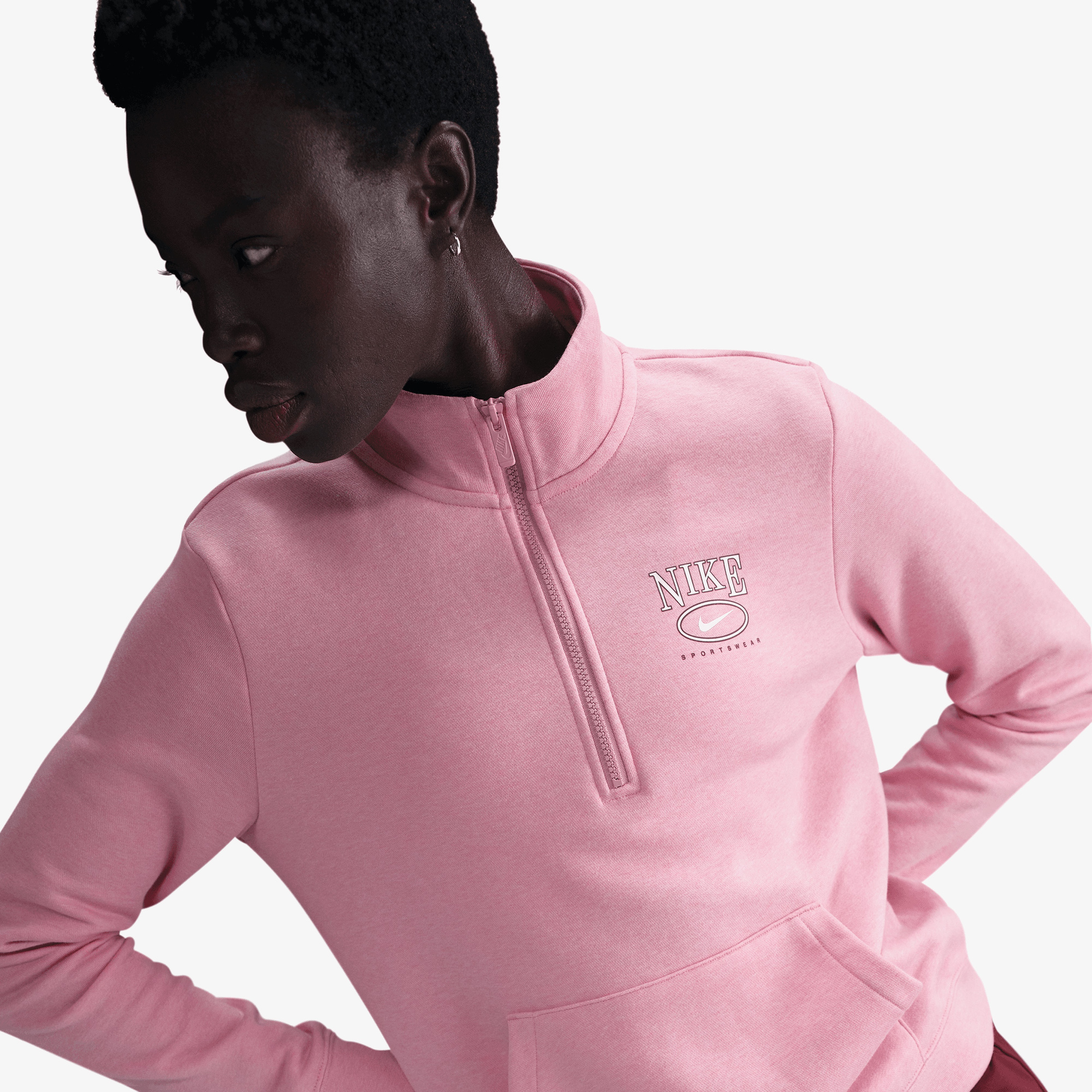 Nike Mock Neck 1/2 Zipped Kadın Pembe Sweatshirt