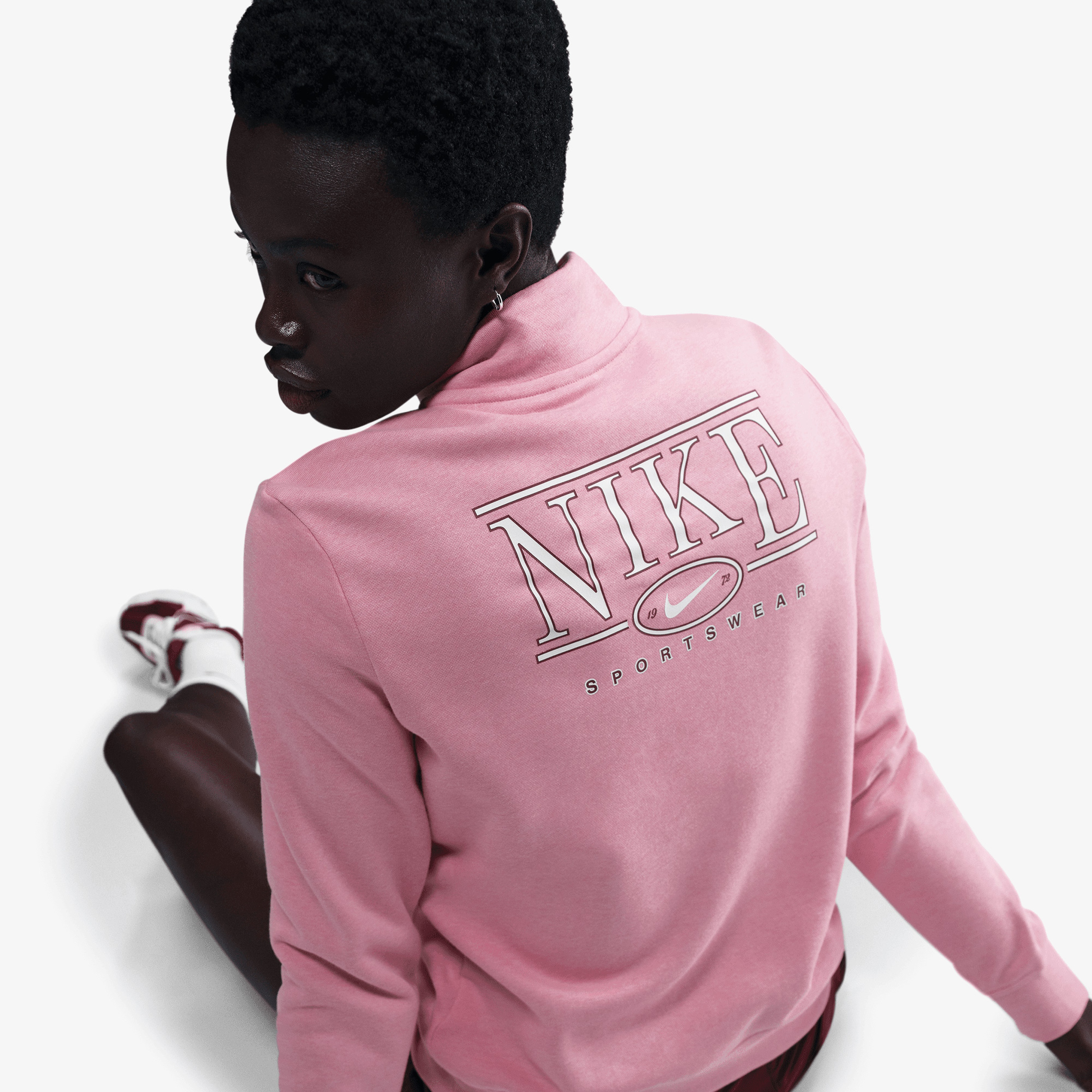 Nike Mock Neck 1/2 Zipped Kadın Pembe Sweatshirt