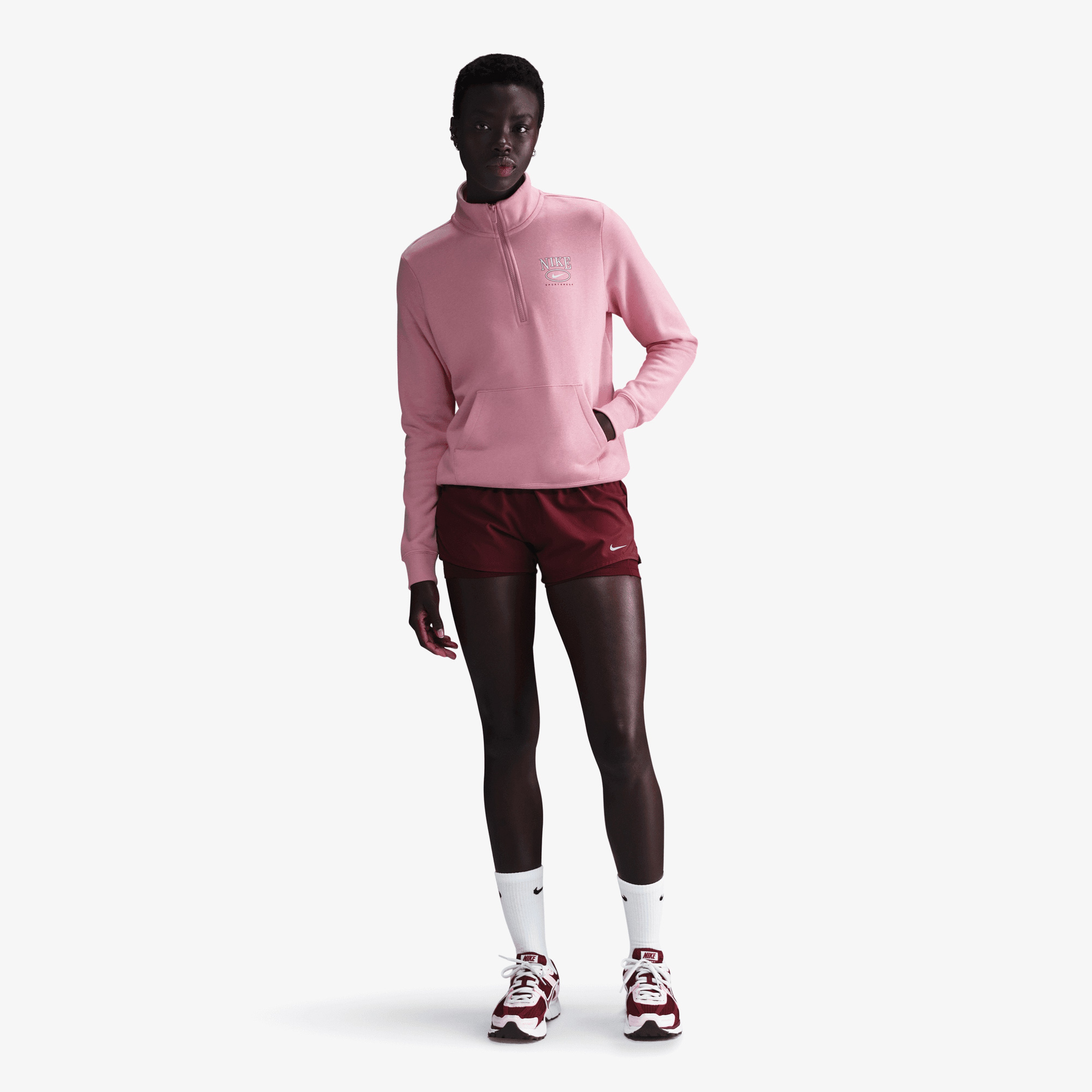 Nike Mock Neck 1/2 Zipped Kadın Pembe Sweatshirt