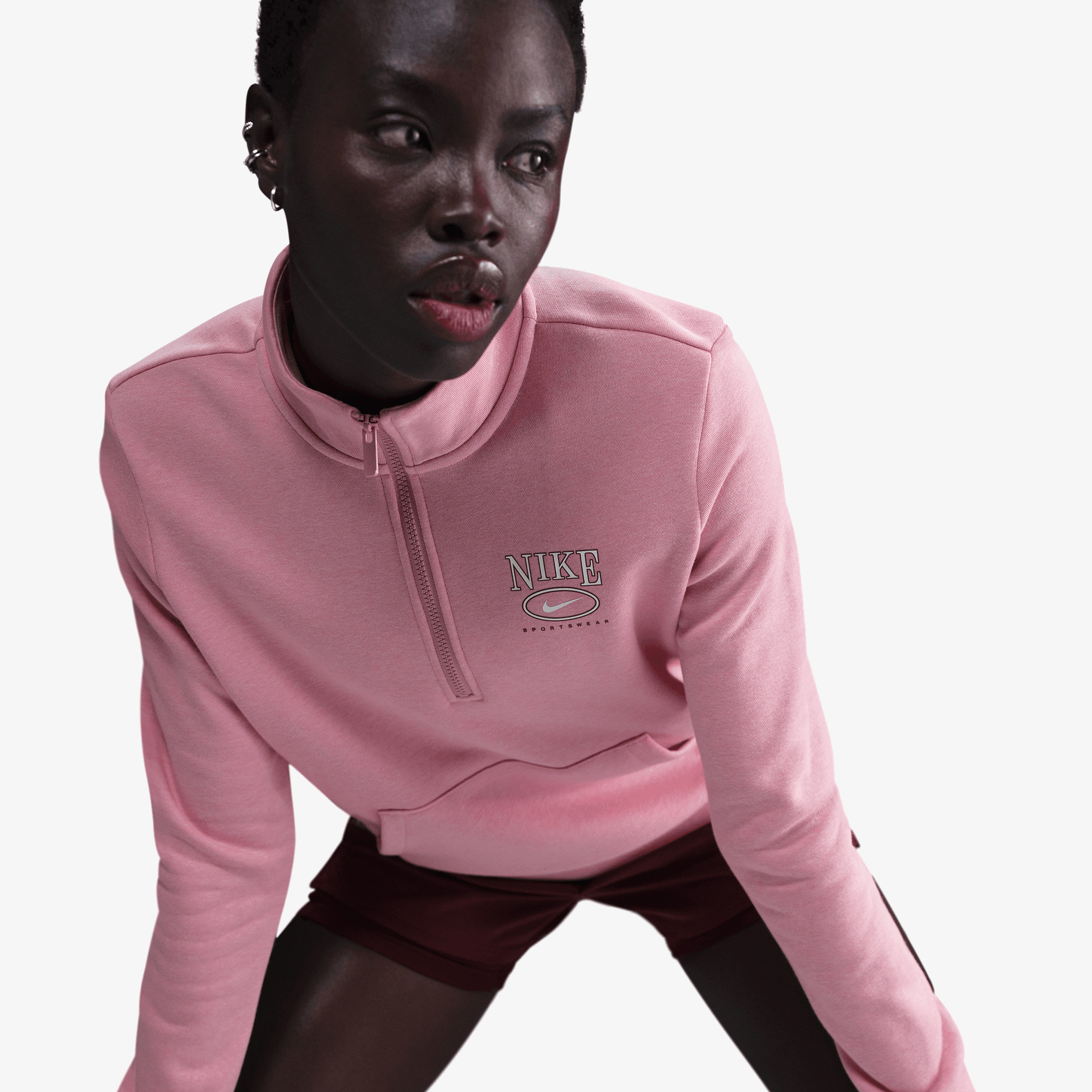 Nike Mock Neck 1/2 Zipped Kadın Pembe Sweatshirt