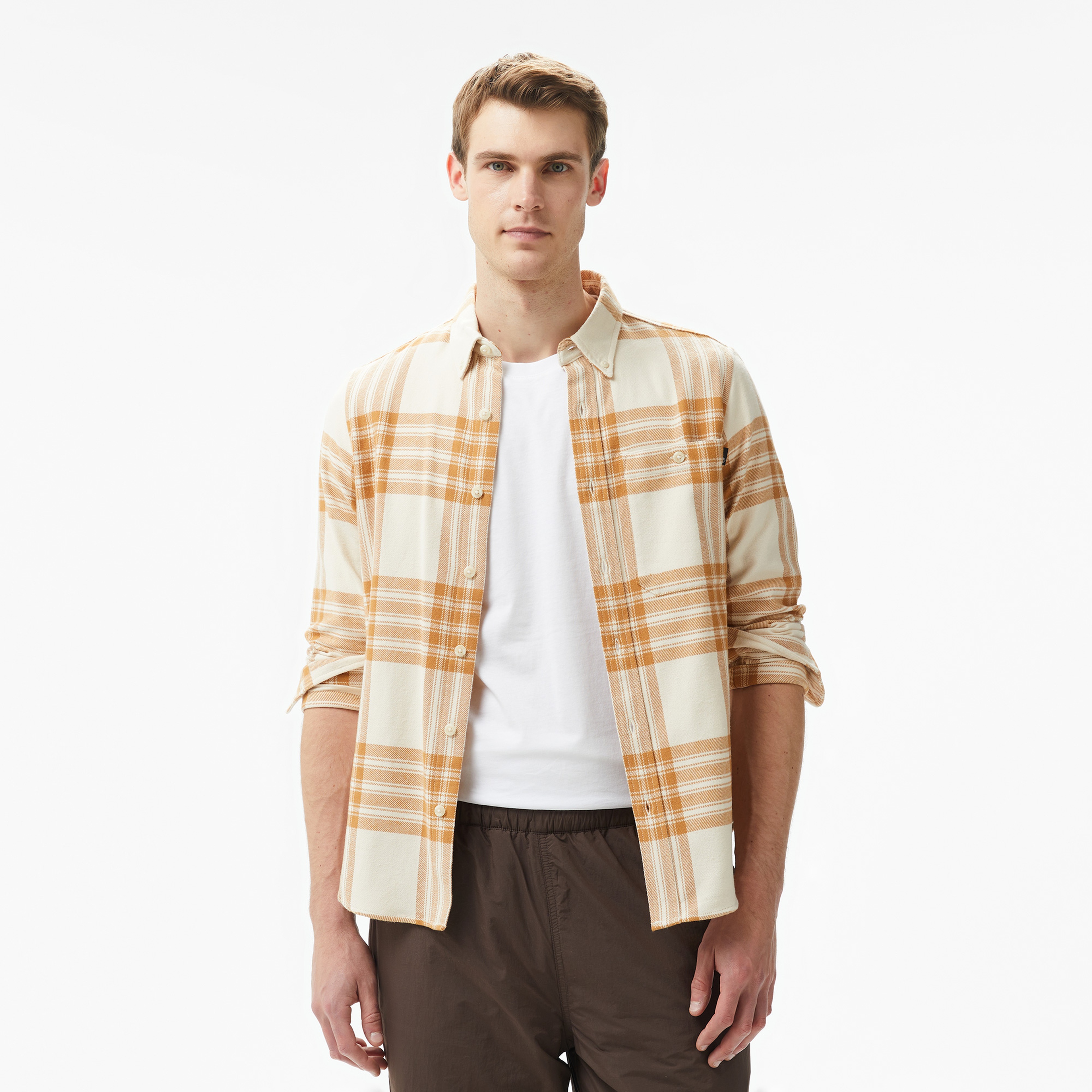 Timberland Midweight Flannel Check Erkek Bej T-Shirt