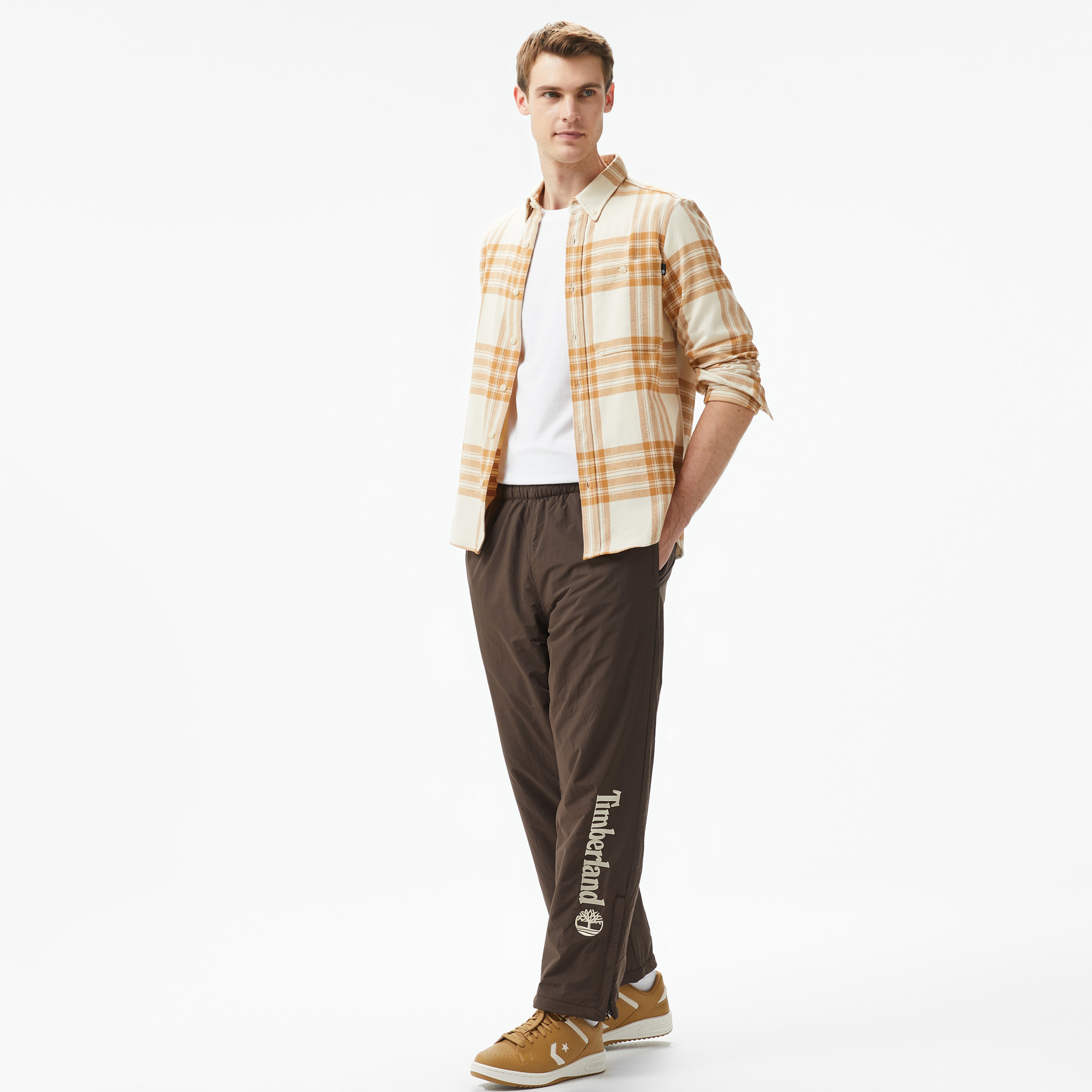 Timberland Midweight Flannel Check Erkek Bej T-Shirt