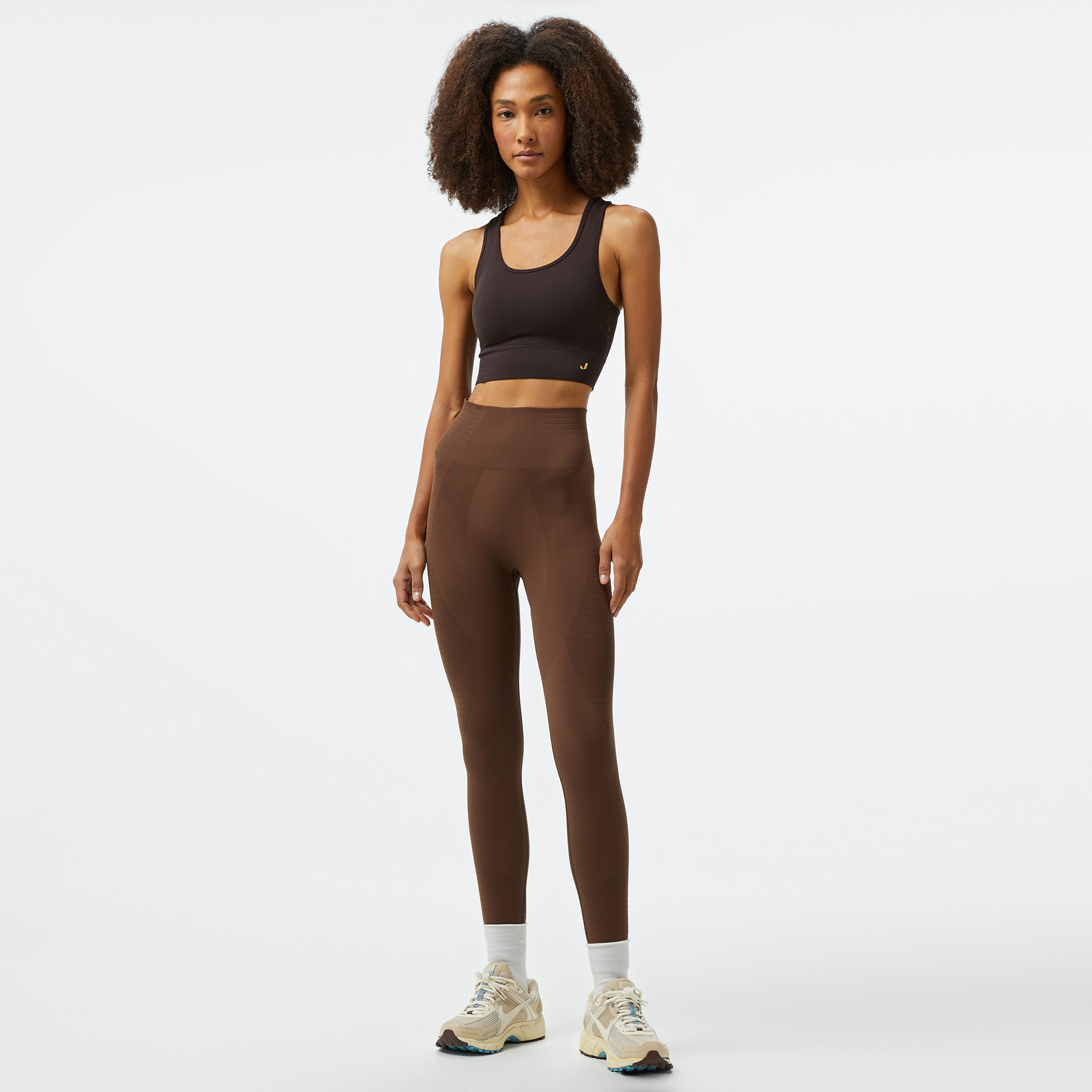 Jerf Gela Çift Katlı Kompress Kadın Kahverengi Sport Bra