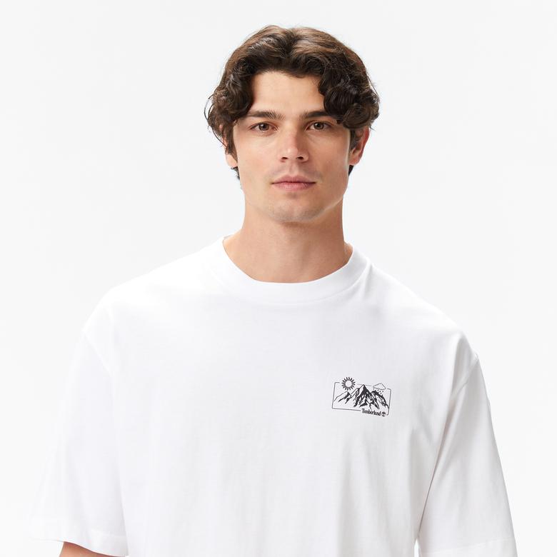 Timberland Rugged Mountaın" Back Graphıc Erkek Beyaz T-Shirt