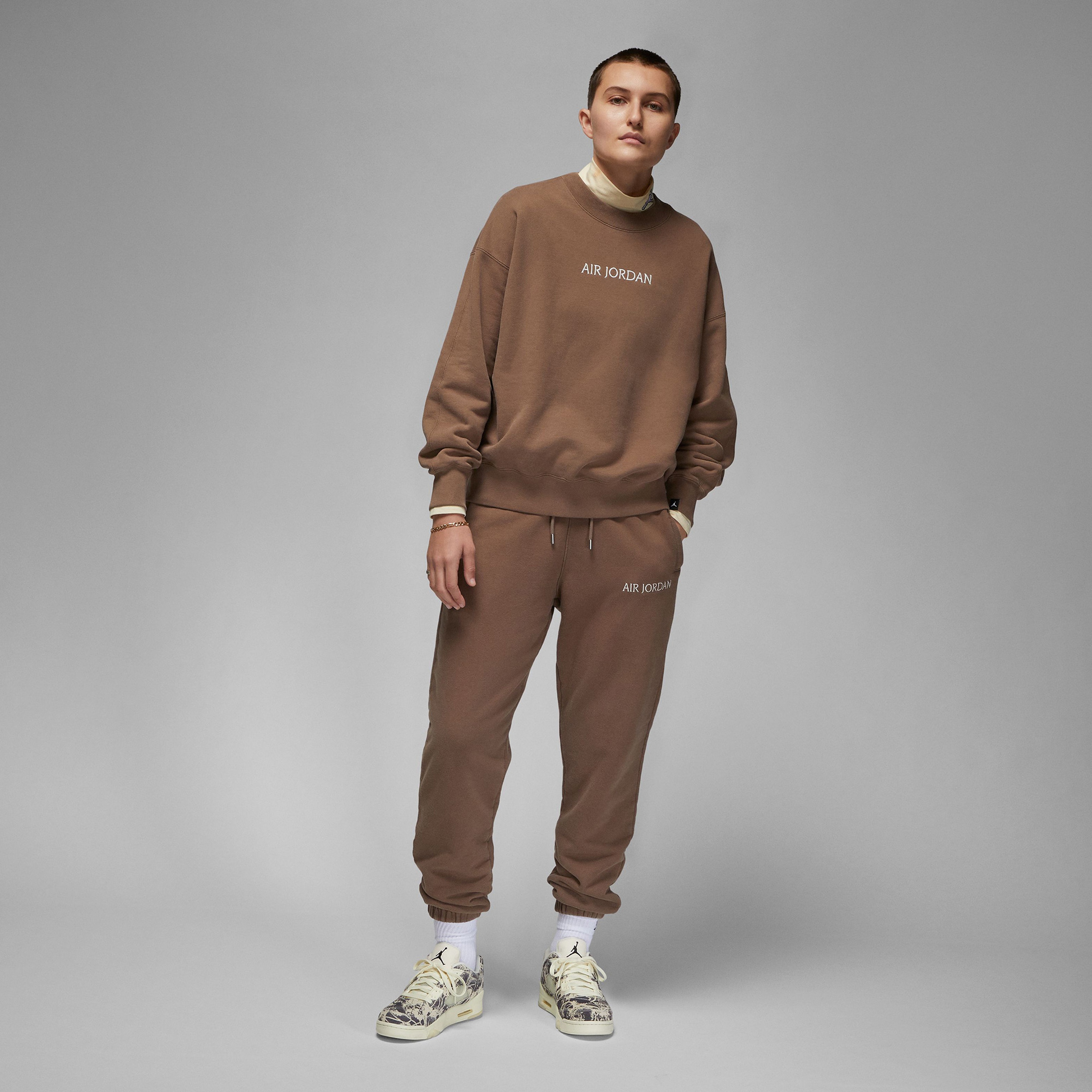 Jordan Air Wordmark Fleece Kadın Kahverengi Uzun Kollu T-Shirt