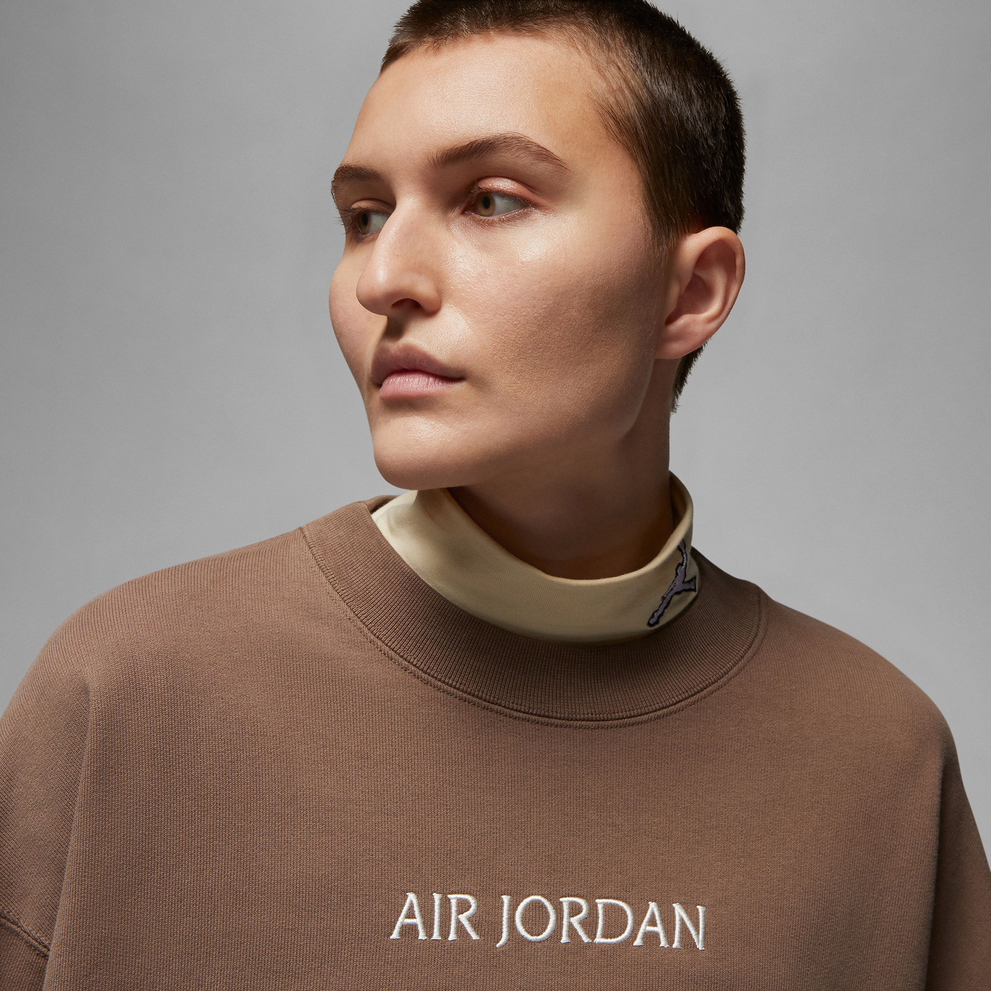 Jordan Air Wordmark Fleece Kadın Kahverengi Uzun Kollu T-Shirt