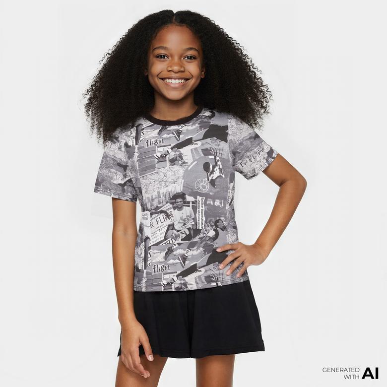 Jordan Jdb MJ Brooklyn Collage Aop  Çocuk Siyah/Beyaz Kısa Kol T-Shirt