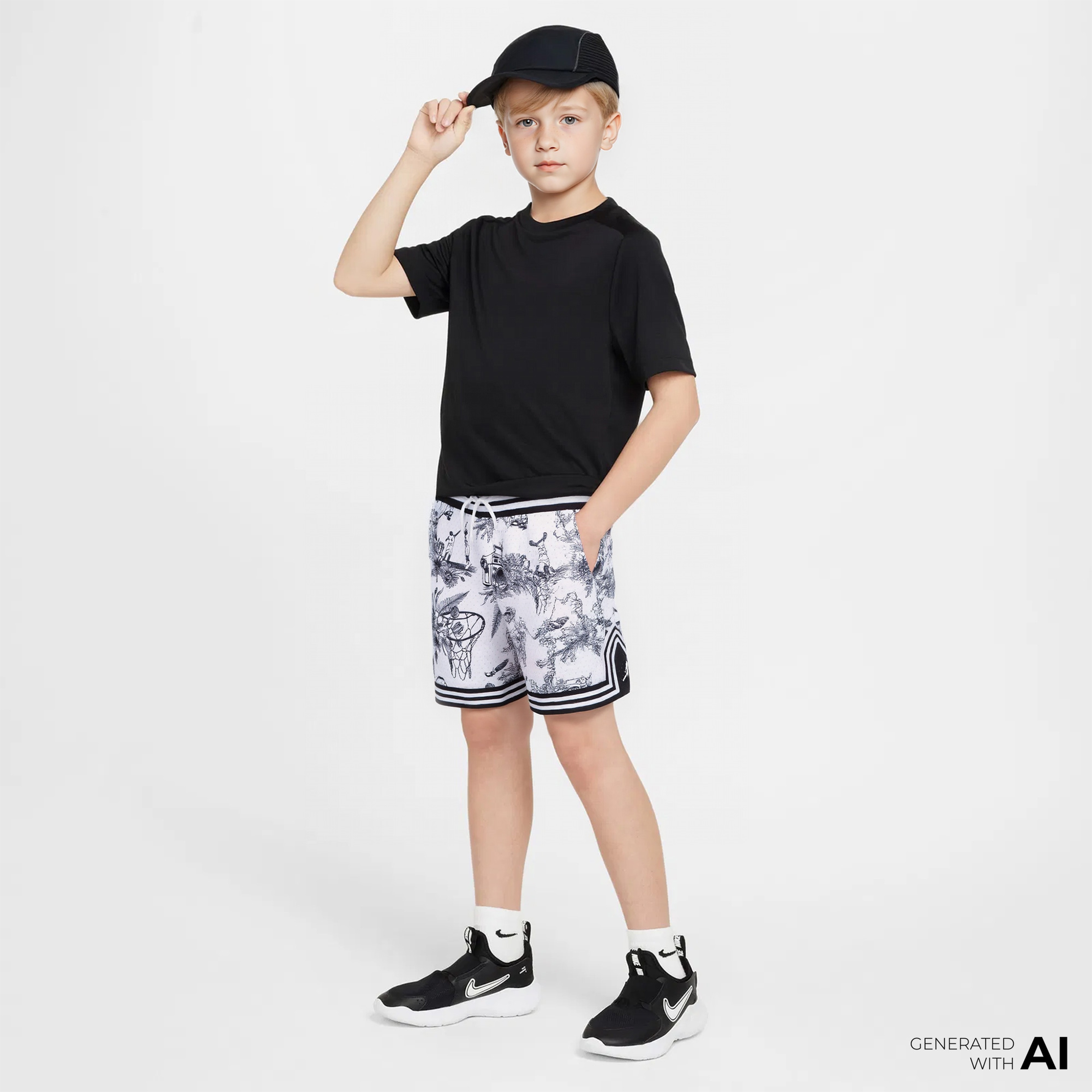 Jordan Jdb MJ Aop Sport Diamond Short Çocuk Beyaz/Siyah Dri-Fit Şort