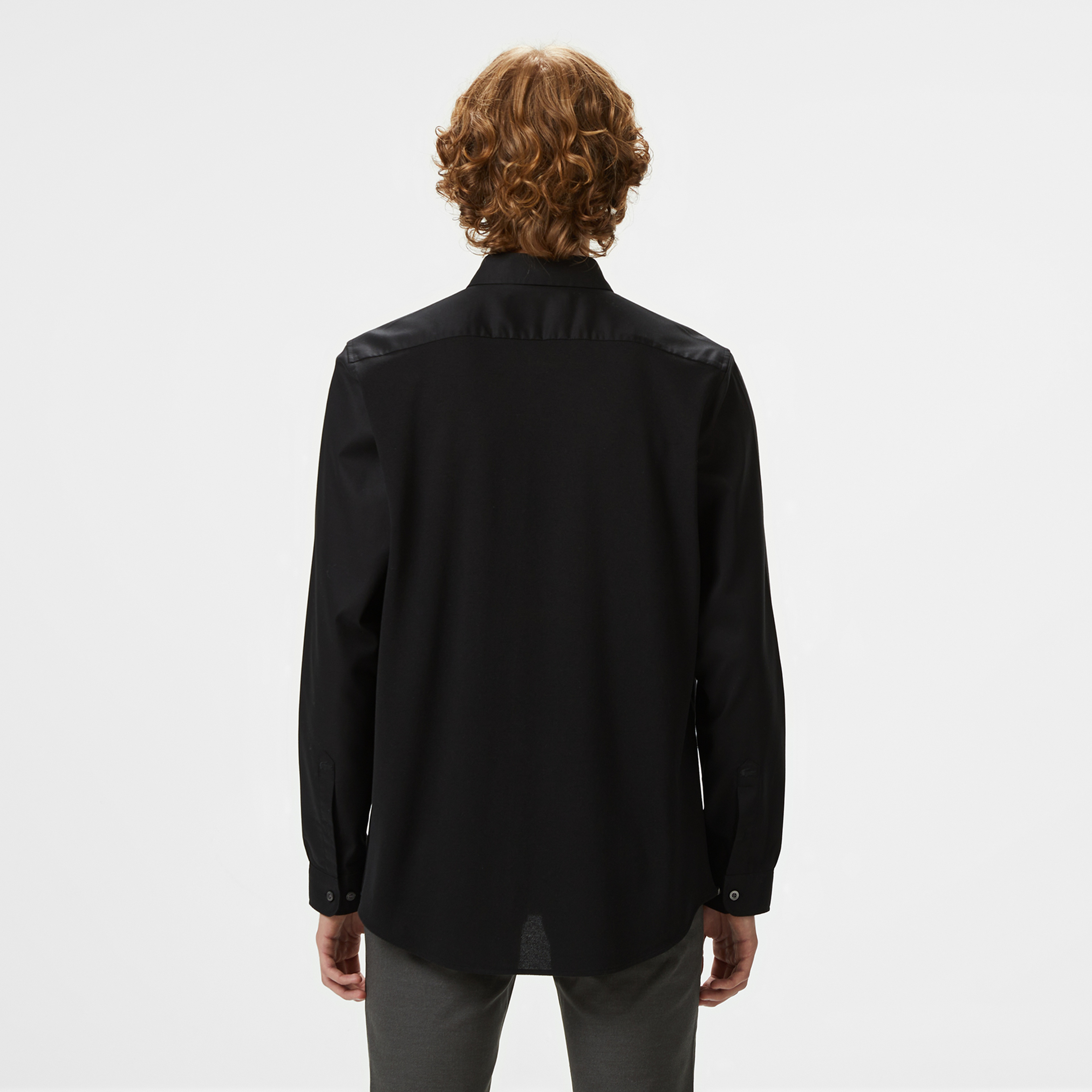 Erkek Slim Fit Düğmeli Yaka Siyah Gömlek