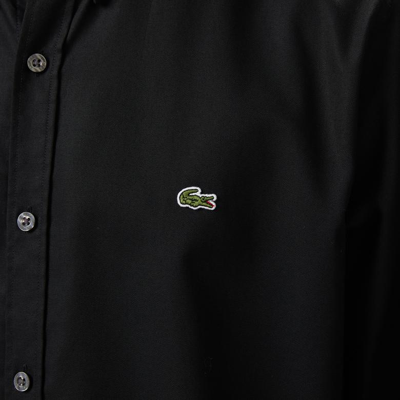Erkek Slim Fit Düğmeli Yaka Siyah Gömlek