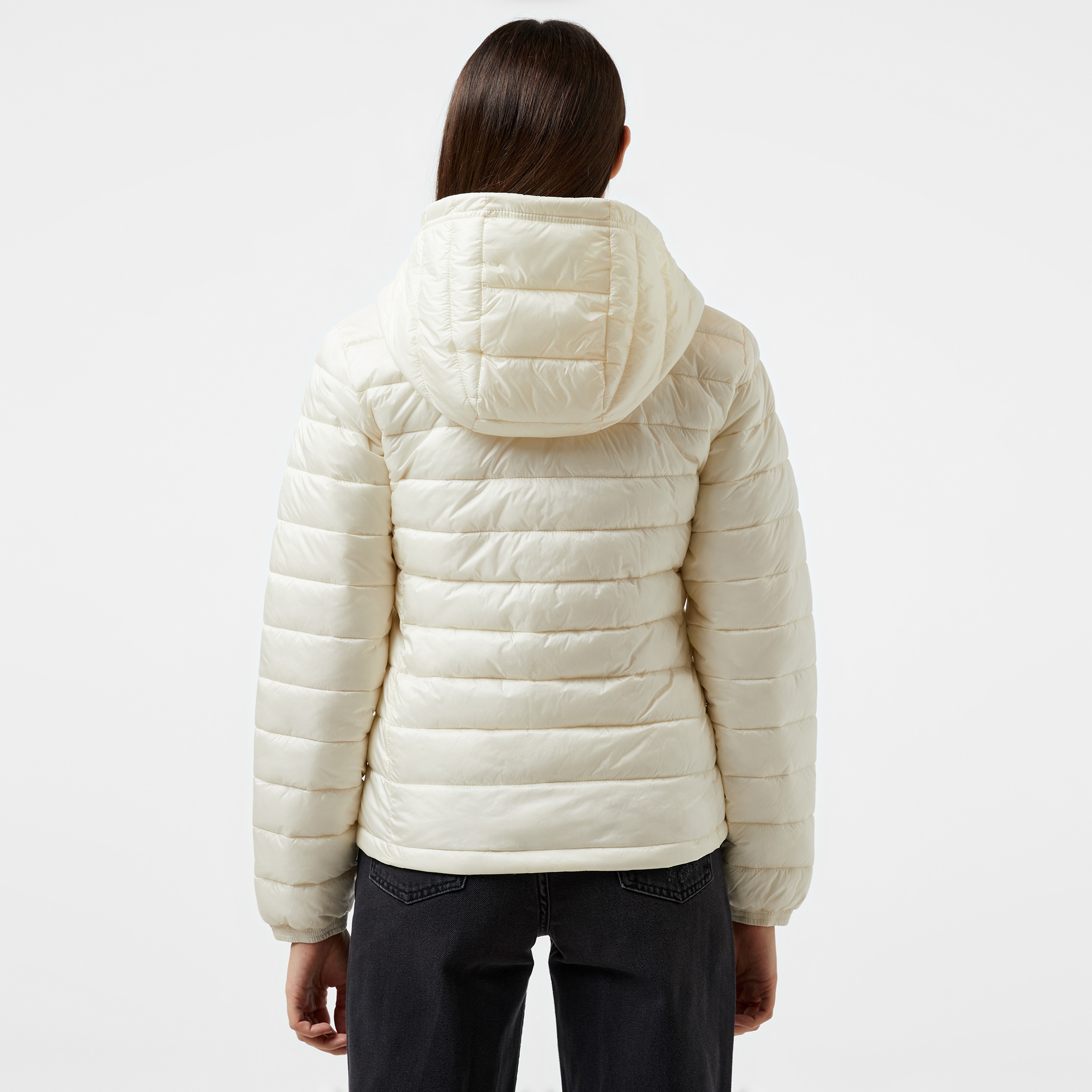 Guess Hooded Puffer Iridescent Nylon 40 Kadın Krem Rengi Mont