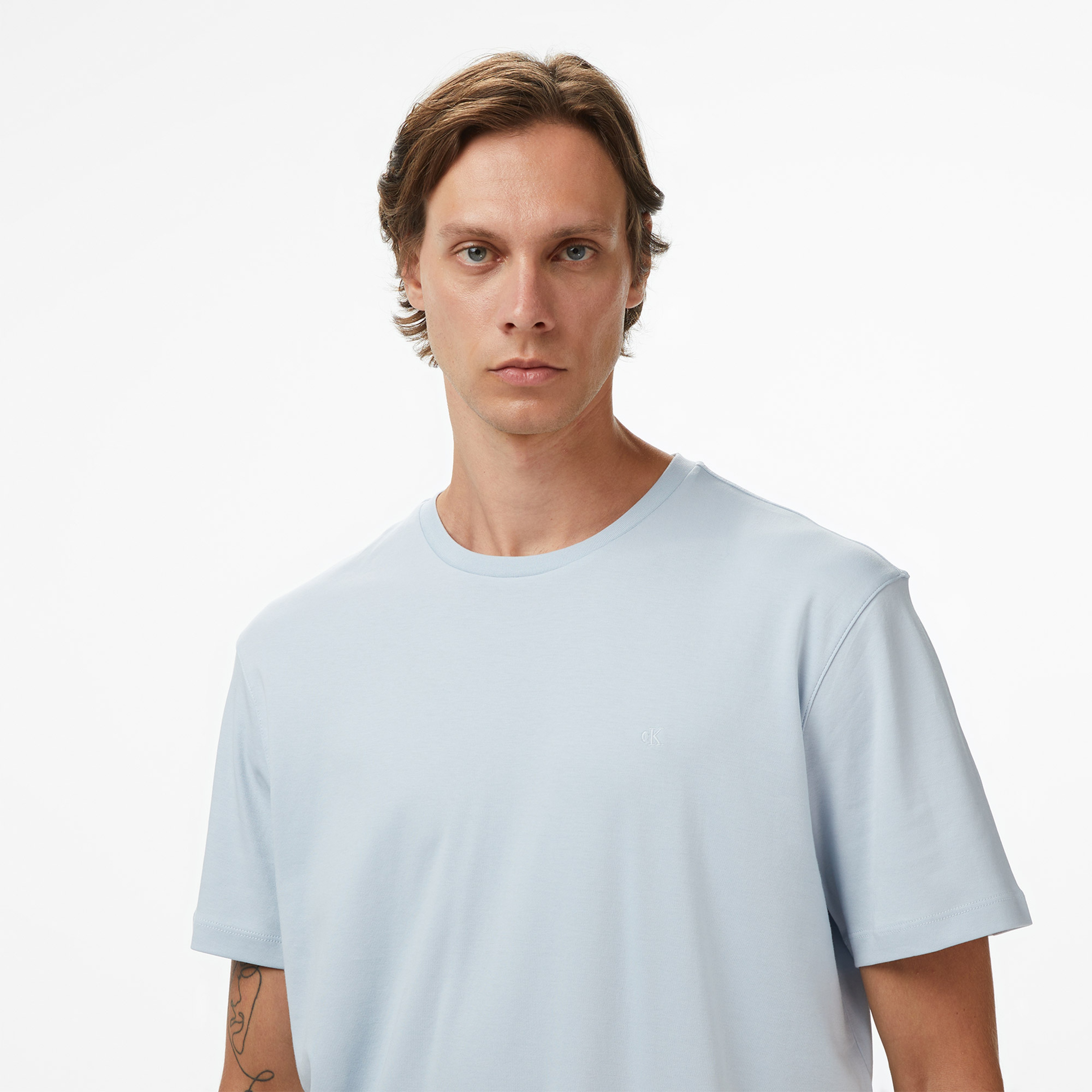 Calvin Klein Supima Chest Crewneck Erkek Mavi T-Shirt