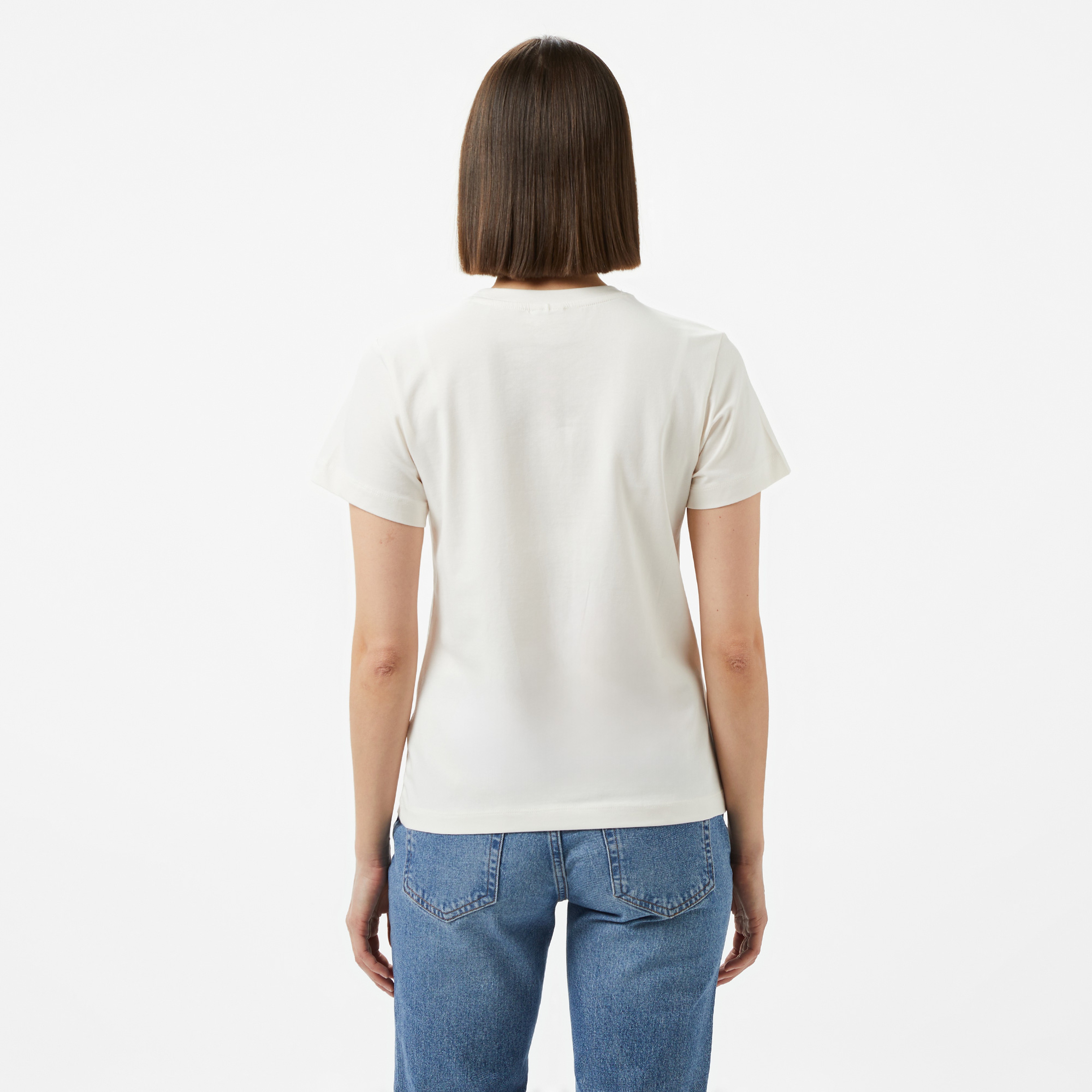 Guess Julia Rhinestone Mid Organicetch 180 Kadın Krem T-Shirt