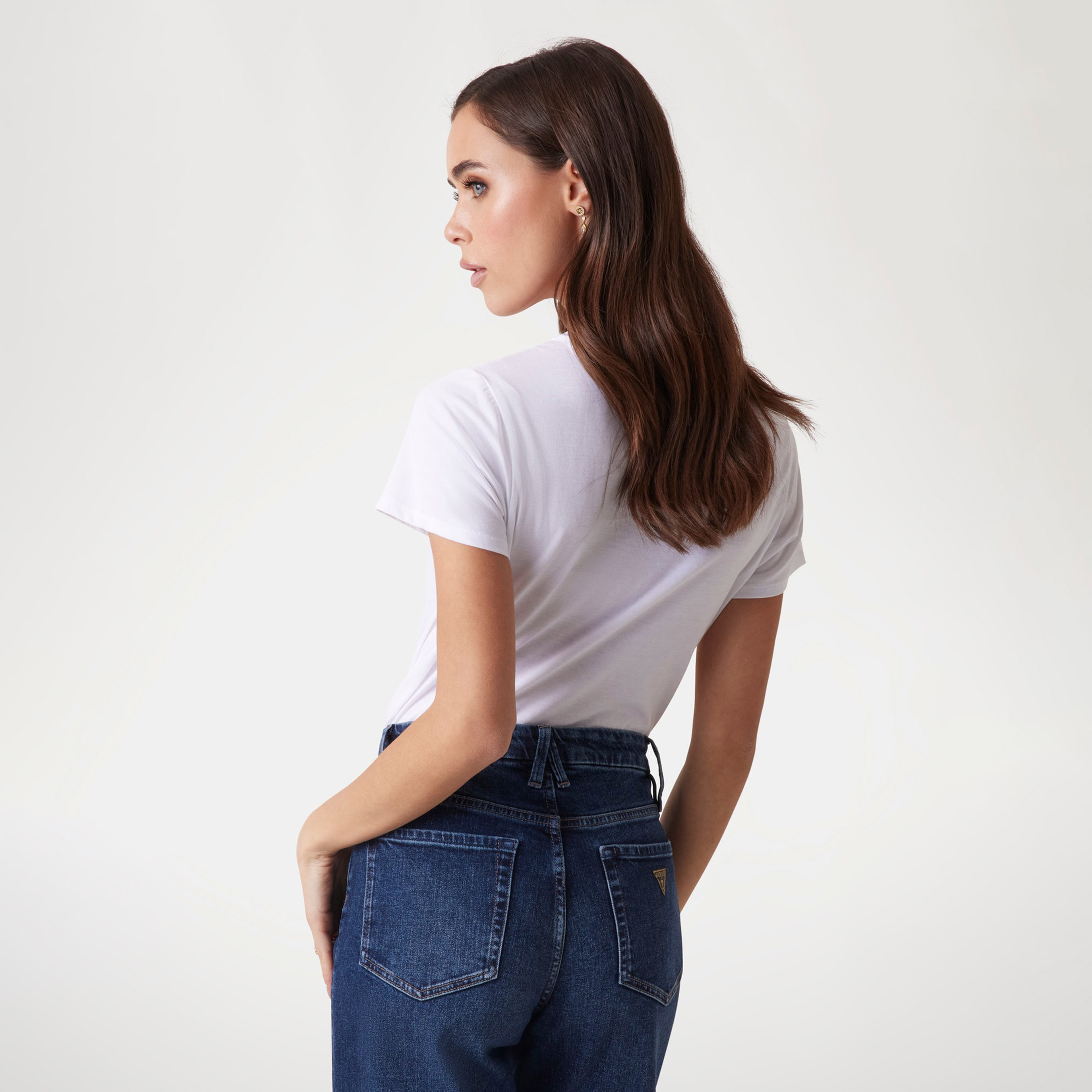 Guess Script Lace Logo Org Single 140 Kadın Beyaz T-Shirt