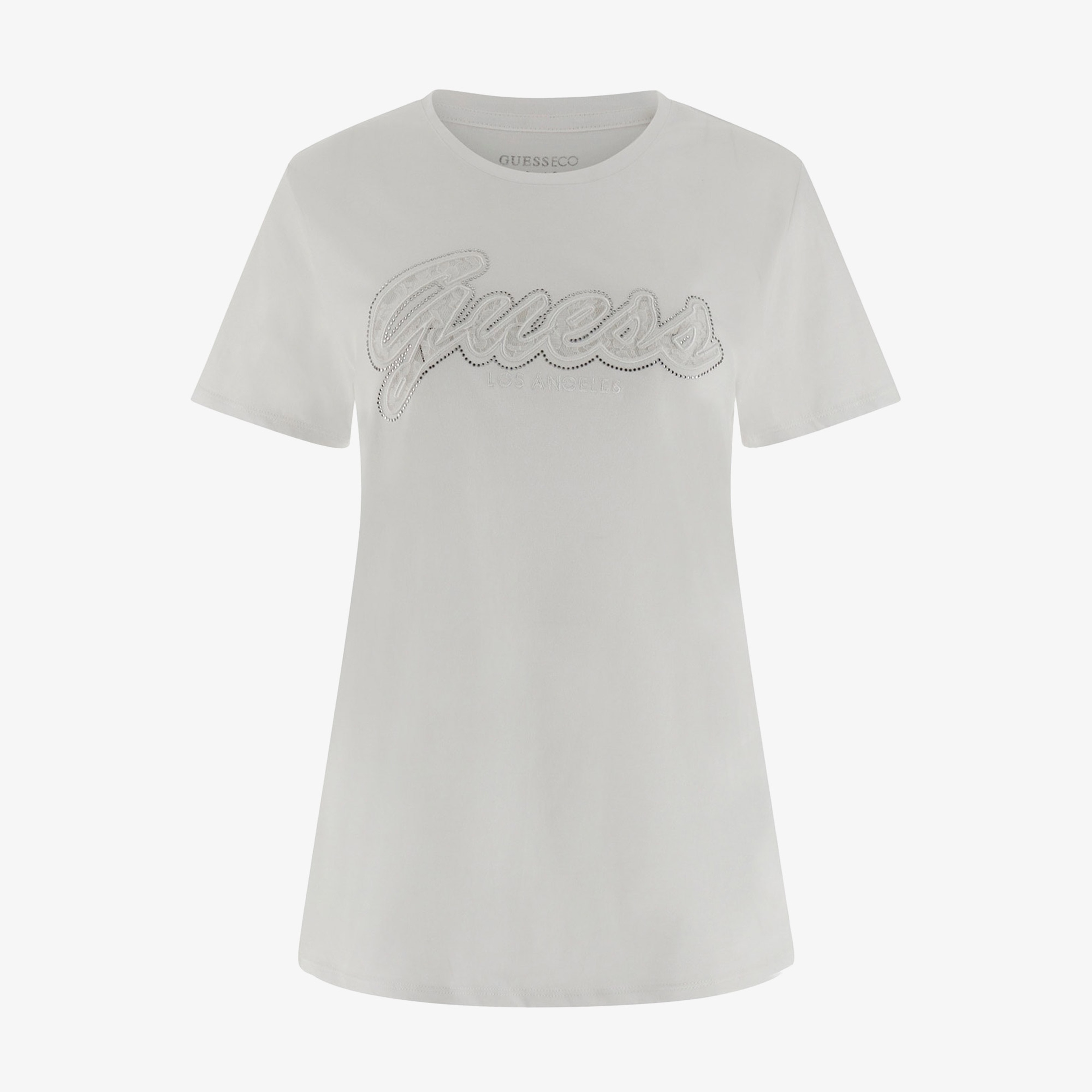 Guess Script Lace Logo Org Single 140 Kadın Beyaz T-Shirt