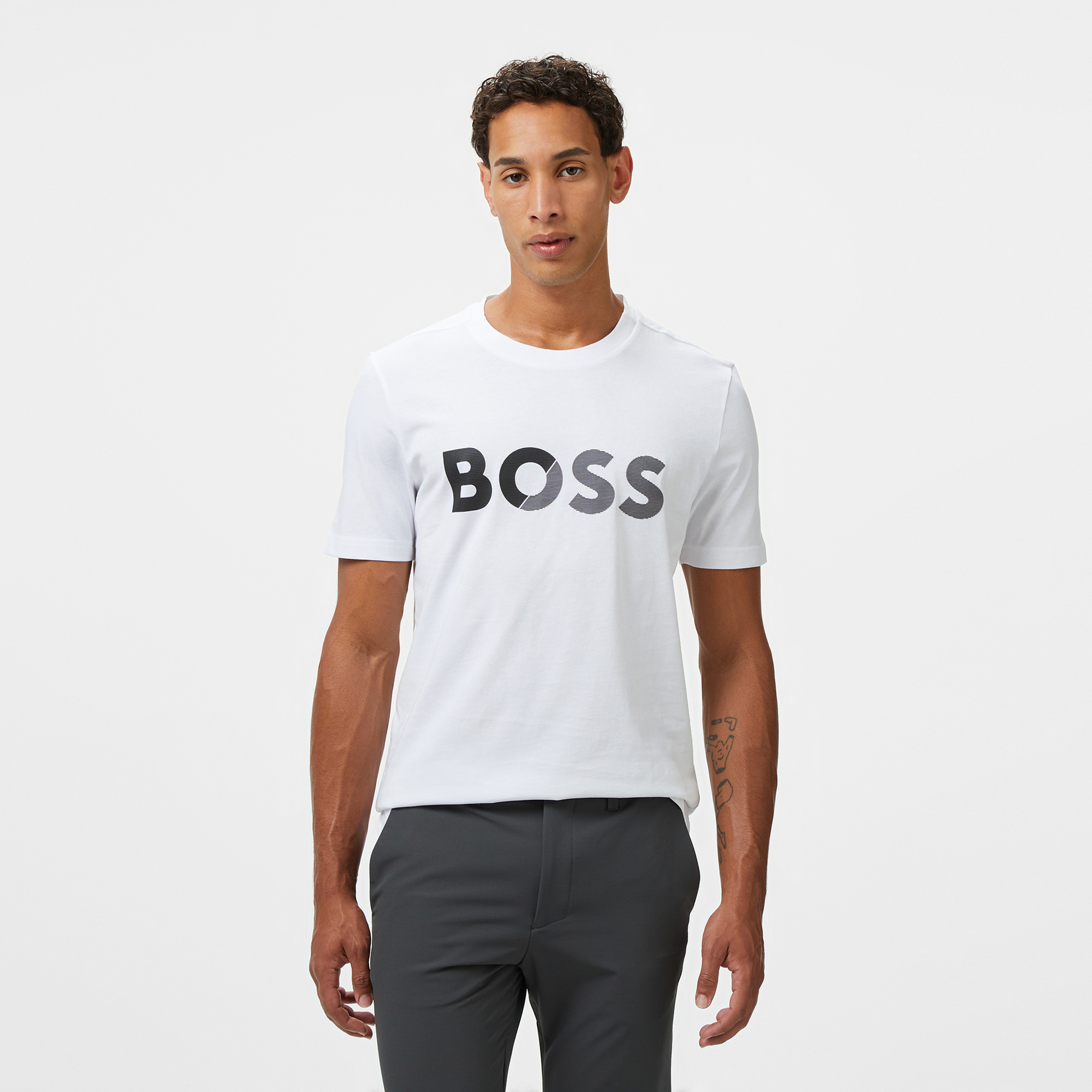 Boss Tape Logo Erkek Beyaz T-Shirt