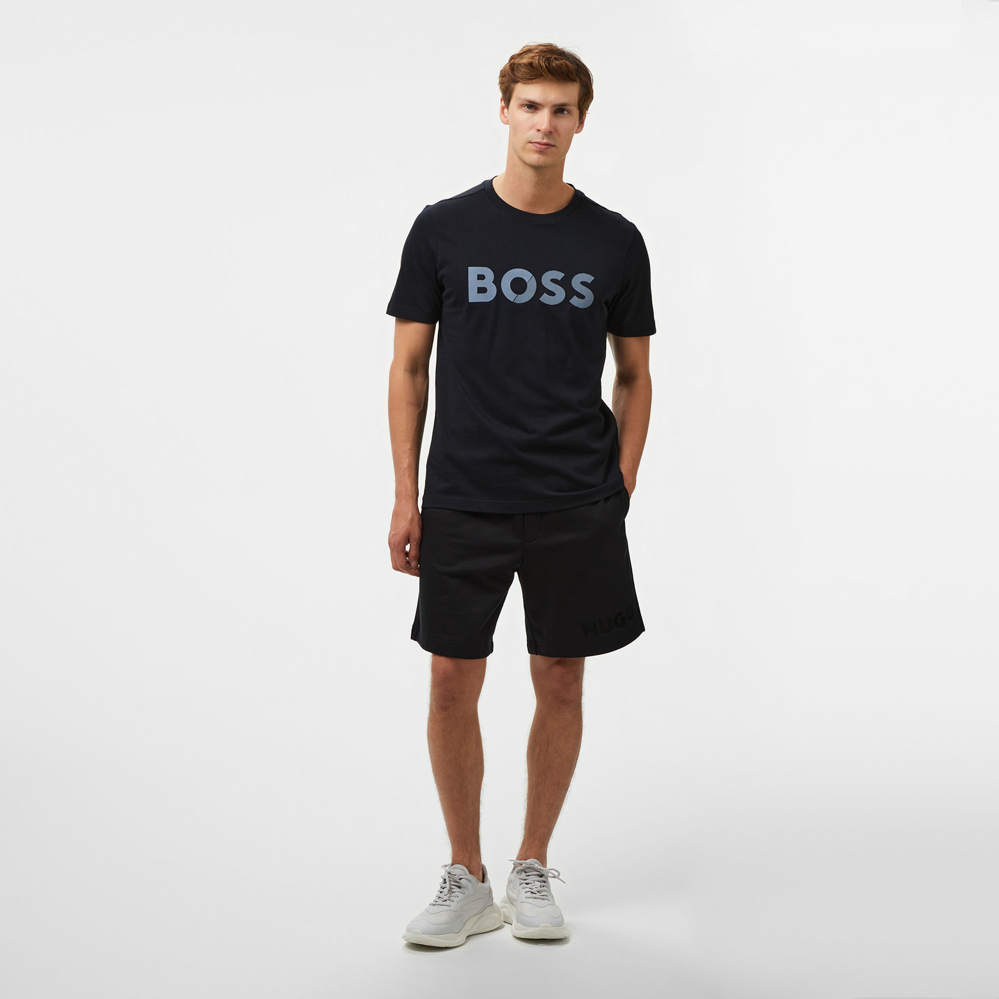 Boss Tape Logo Erkek Mavi T-Shirt