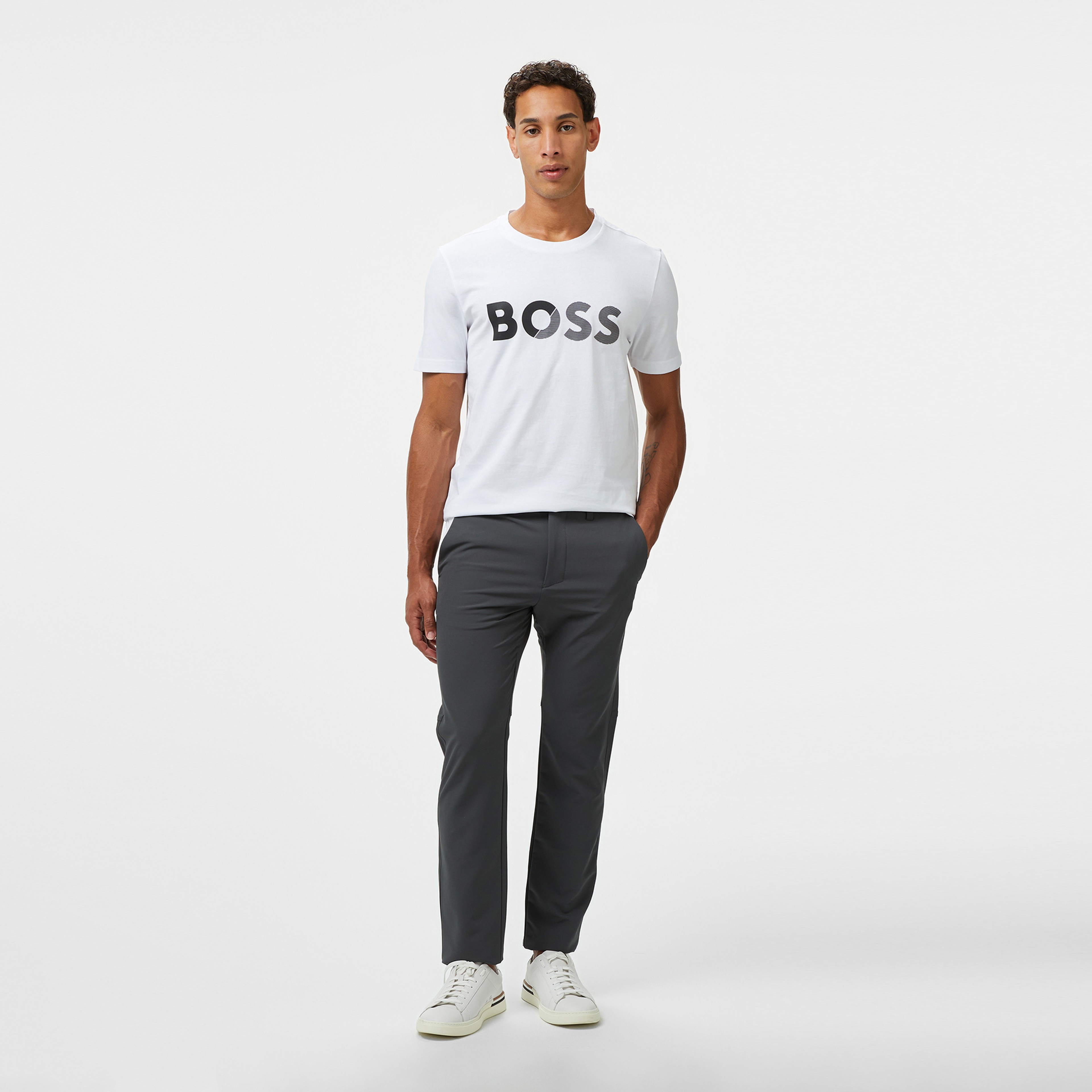 Boss Tape Logo Erkek Beyaz T-Shirt