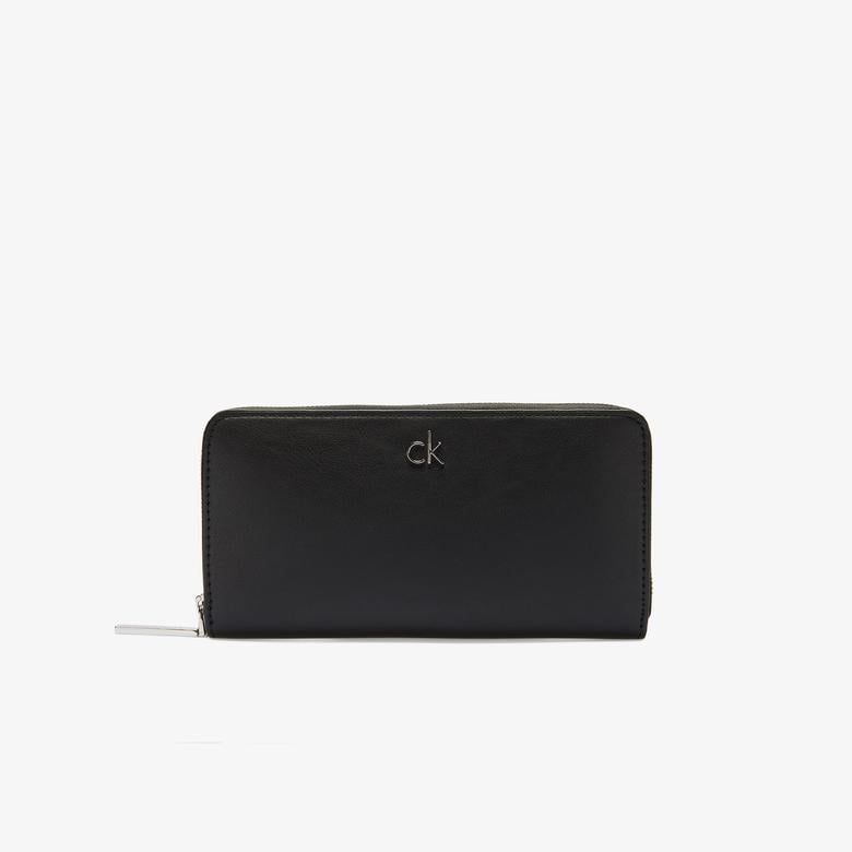 Calvin Klein Re-Lock Large Zip Around Kadın Siyah Cüzdan