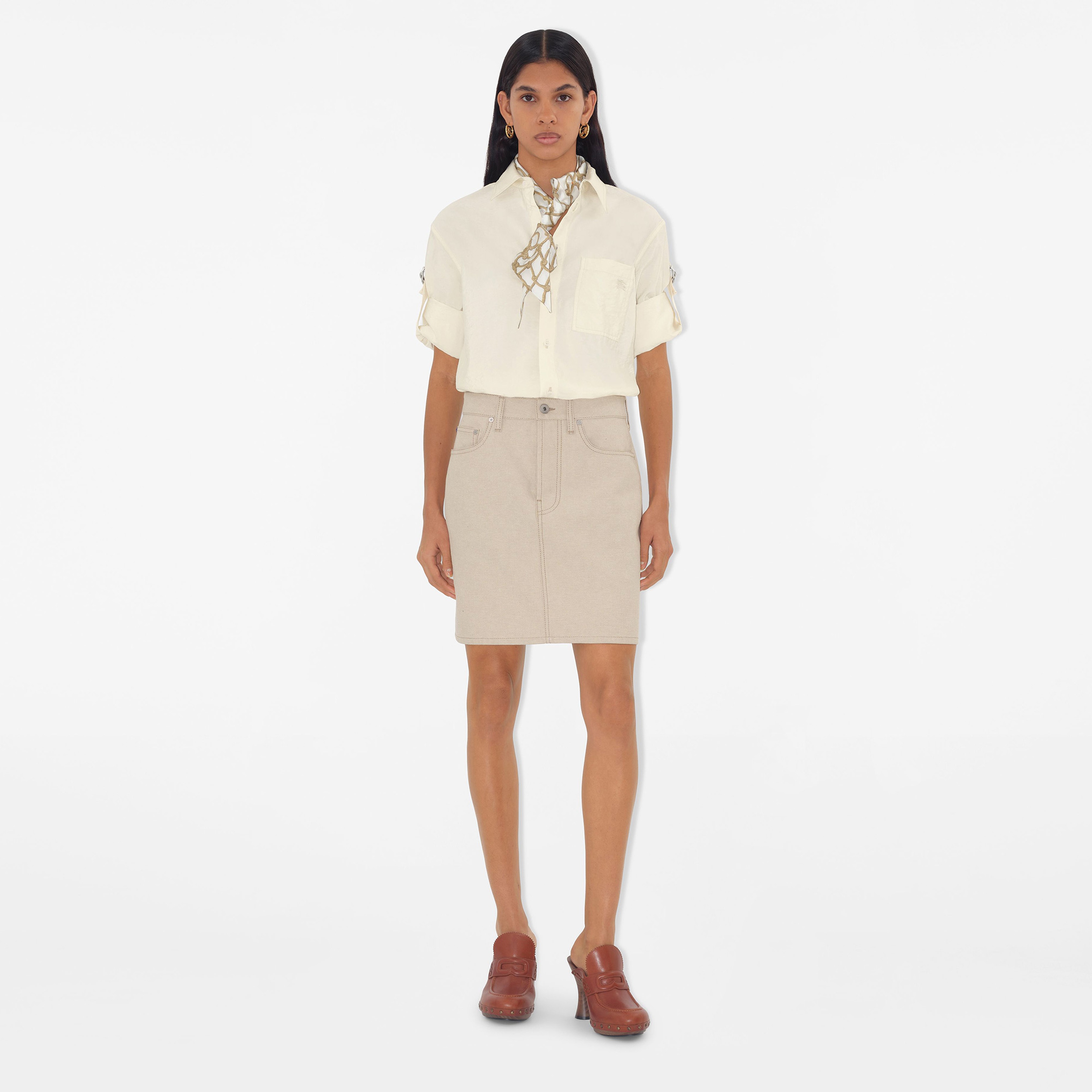 Burberry Nautical Silk Sy Skinny Knot Silk Kadın Krem Şal