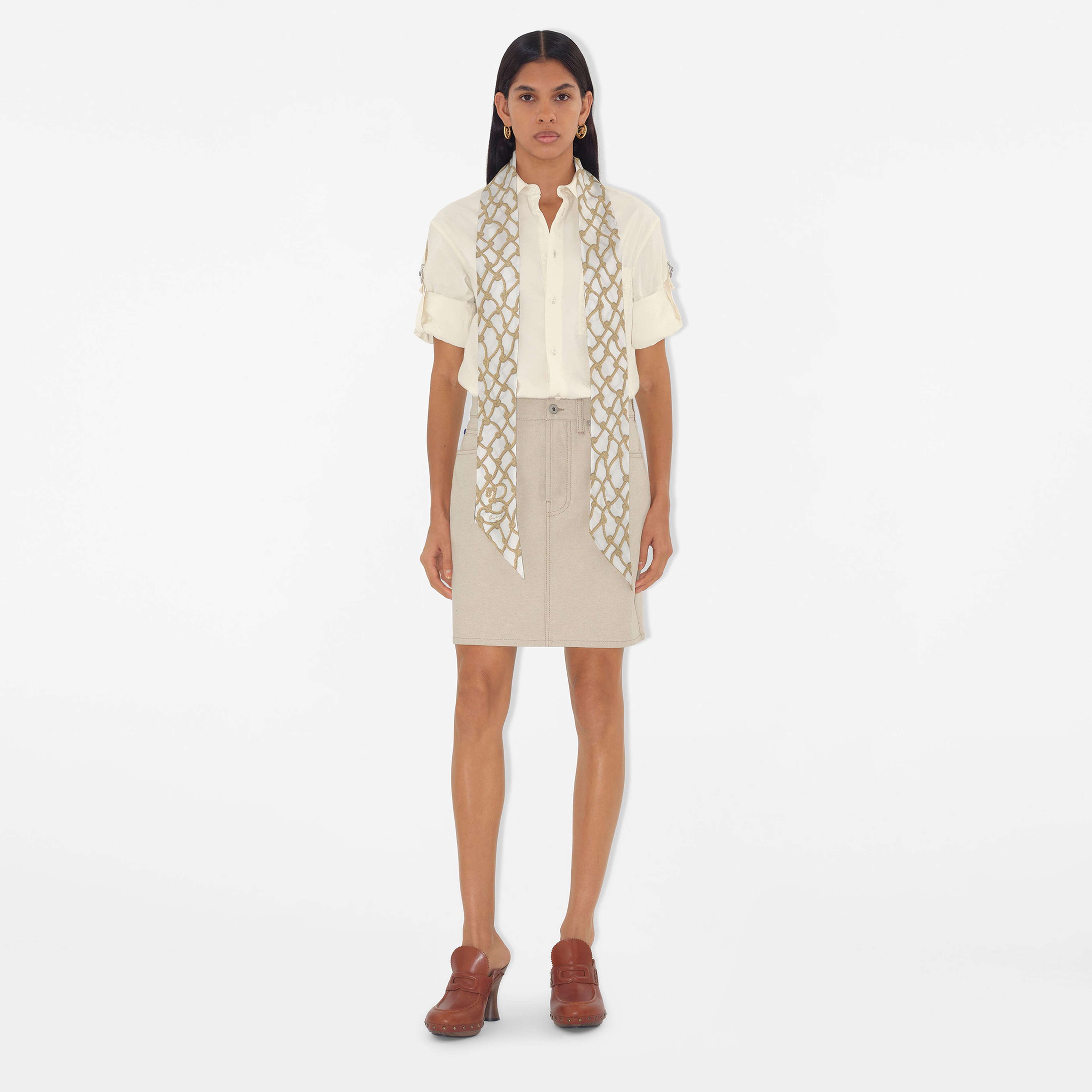 Burberry Nautical Silk Sy Skinny Knot Silk Kadın Krem Şal