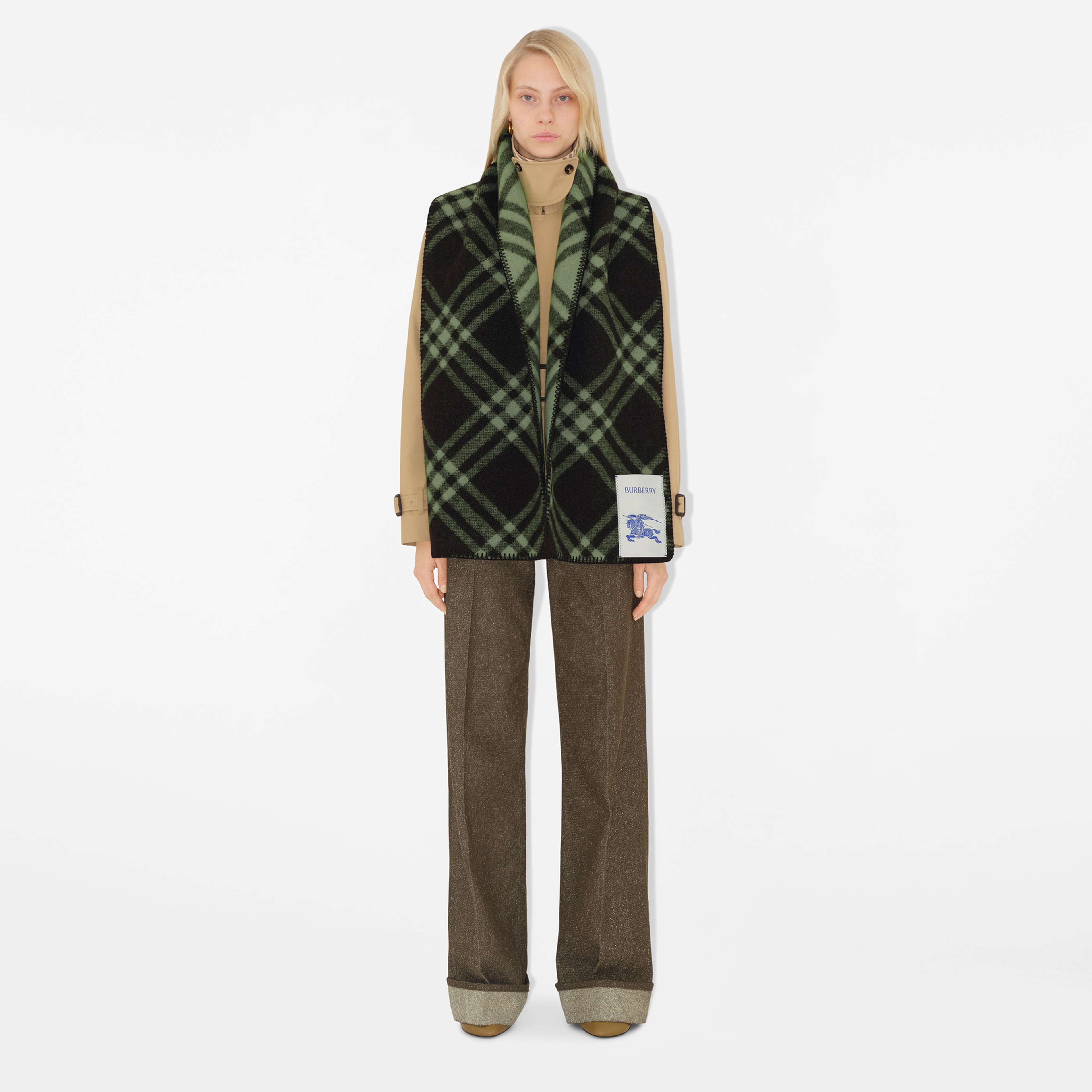 Burberry Tri Bar Wool Kadın Haki Atkı