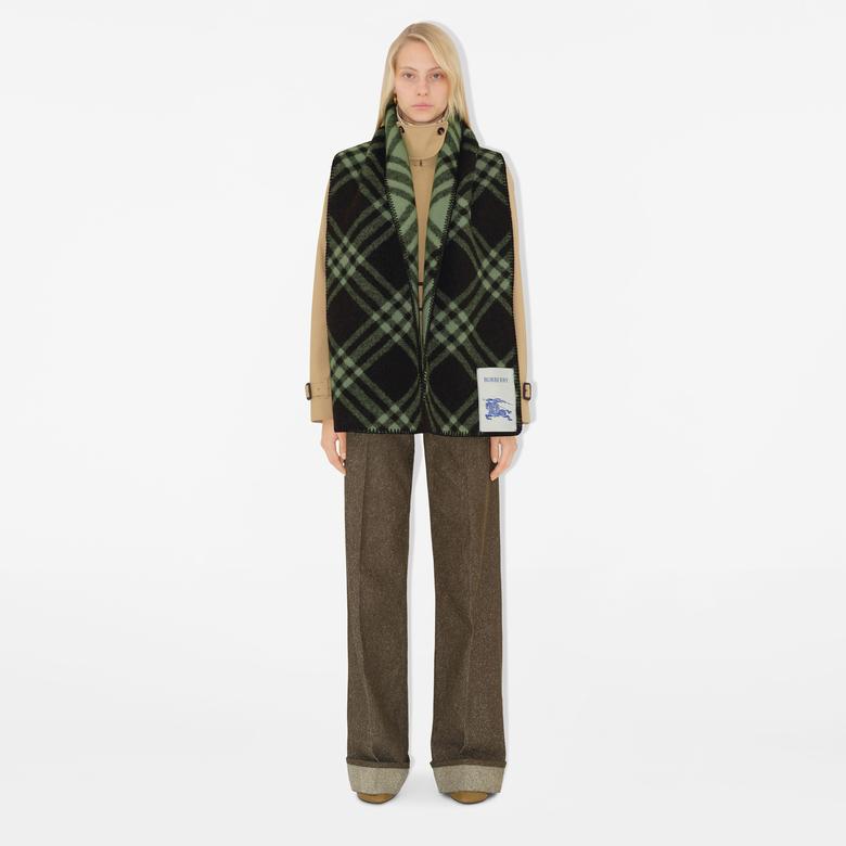 Burberry Tri Bar Wool Kadın Haki Atkı