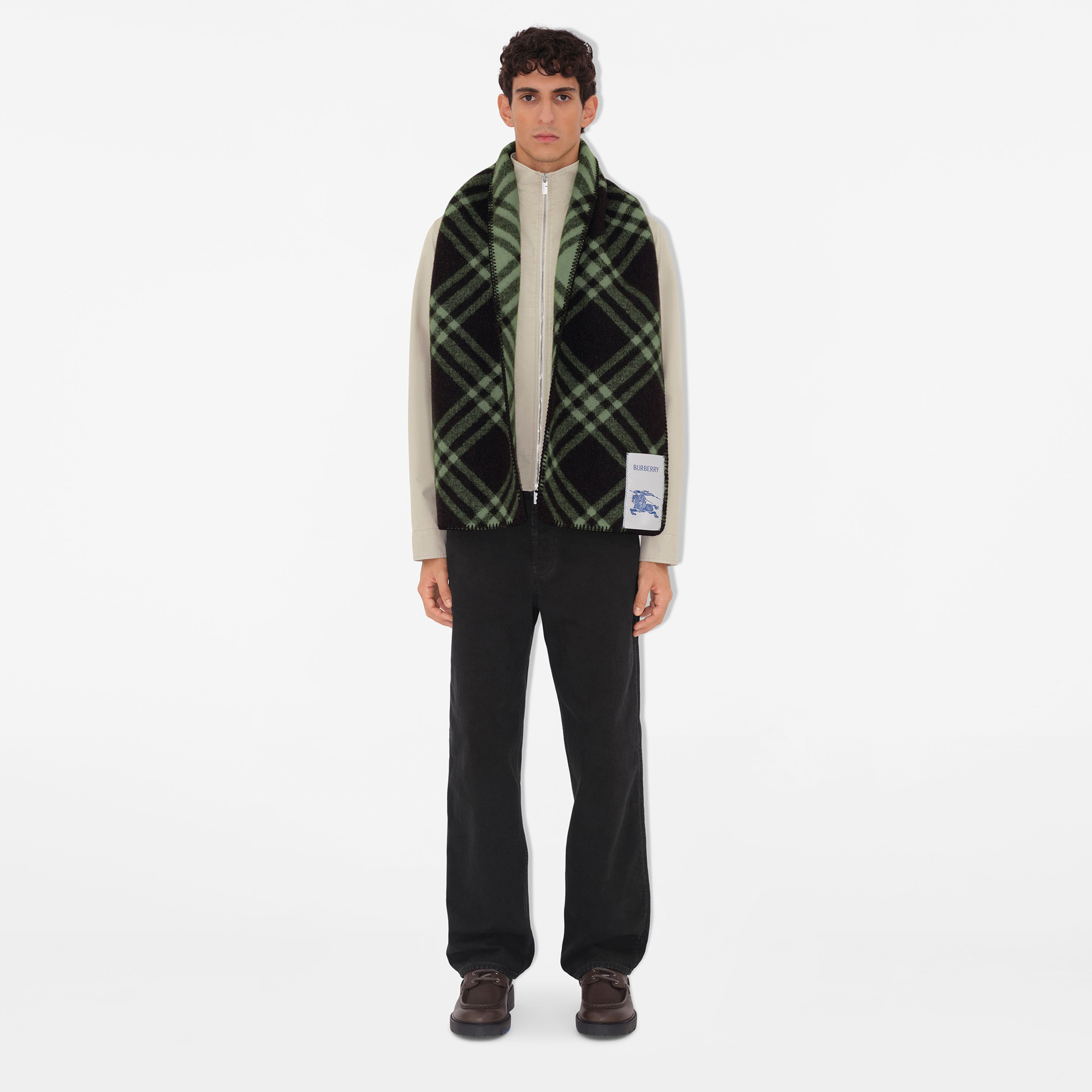 Burberry Tri Bar Wool Kadın Haki Atkı