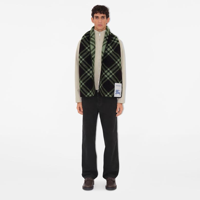 Burberry Tri Bar Wool Kadın Haki Atkı