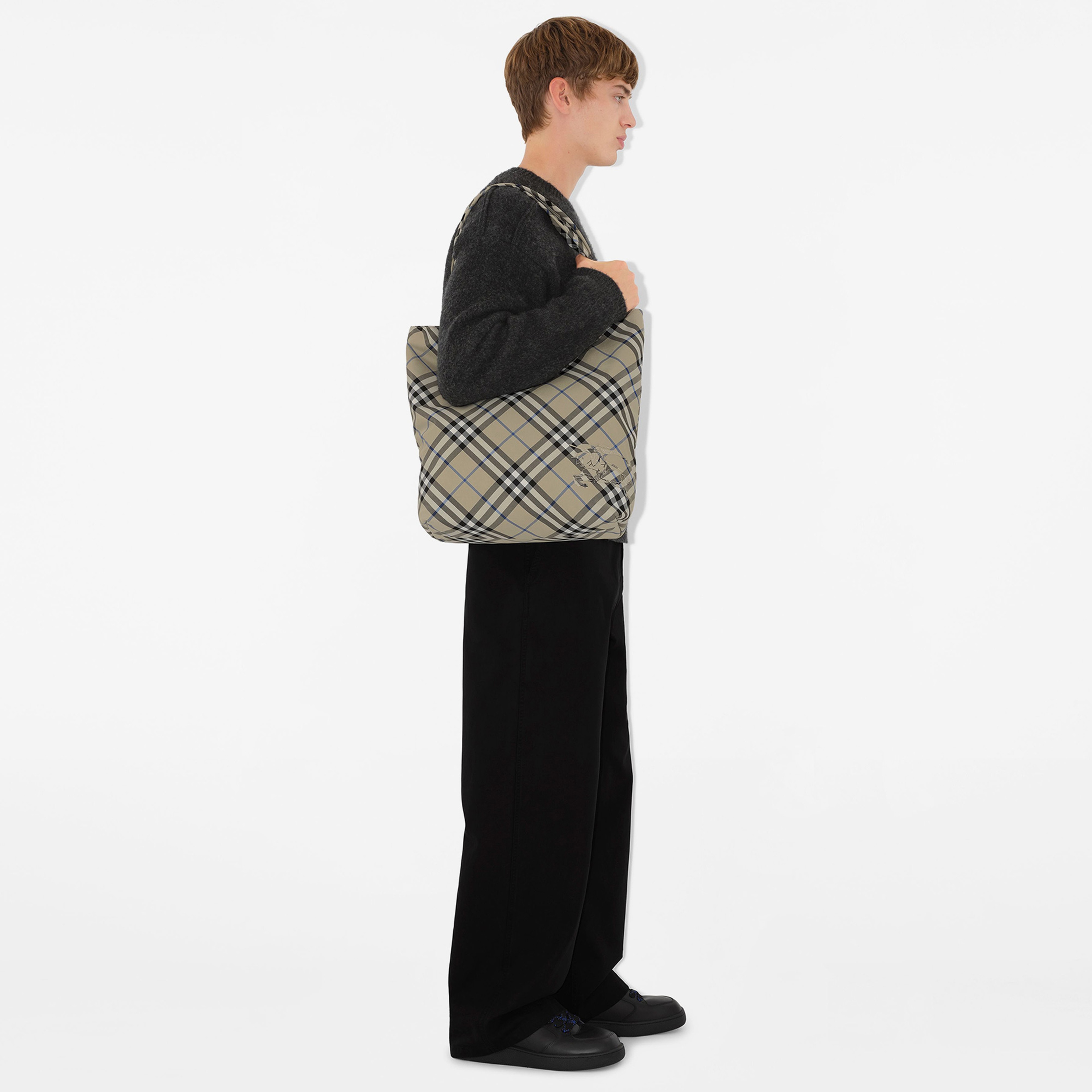 Burberry Check Tote Erkek Krem Rengi El Çantası