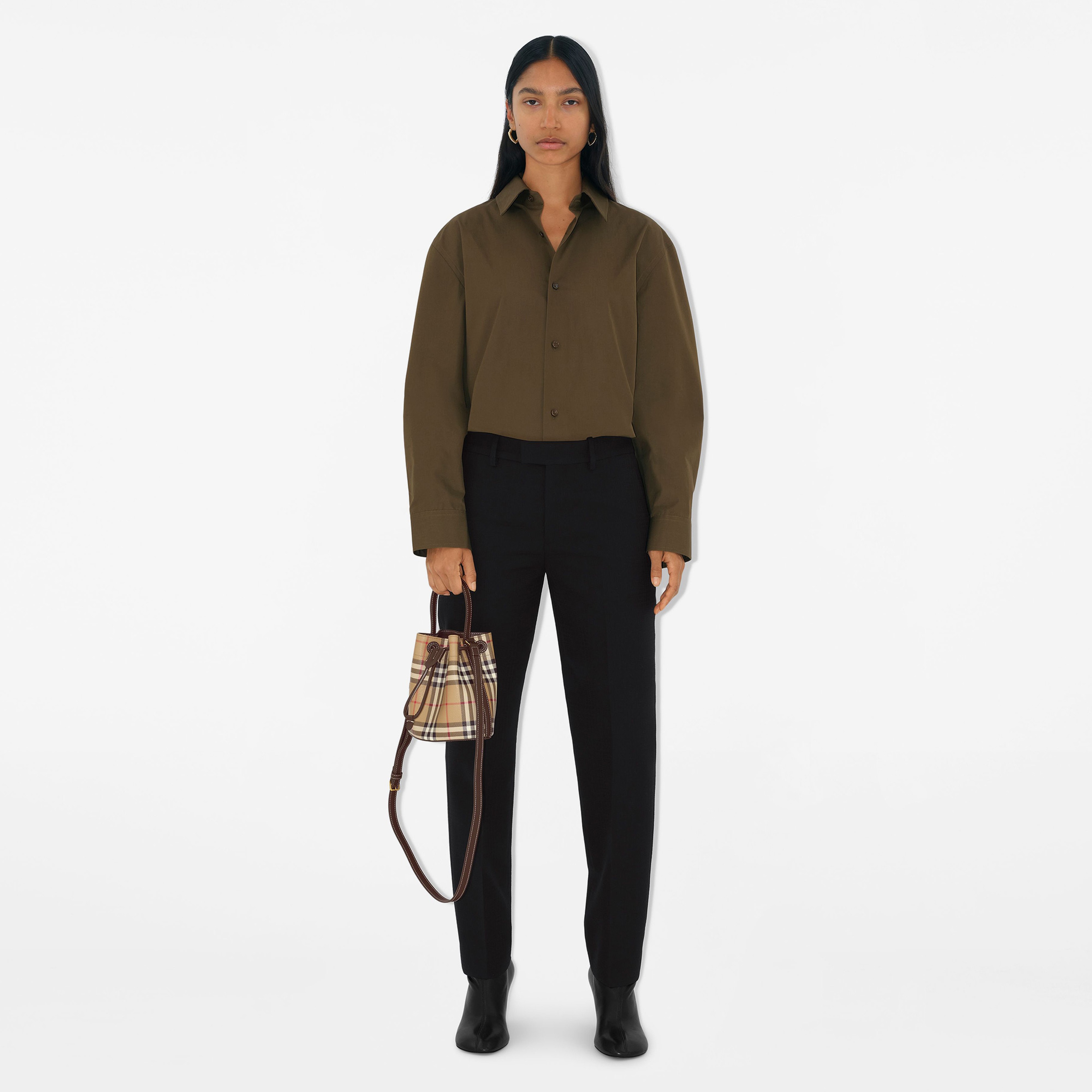 Burberry Mini Check Bucket Kadın Bej Omuz Çantası