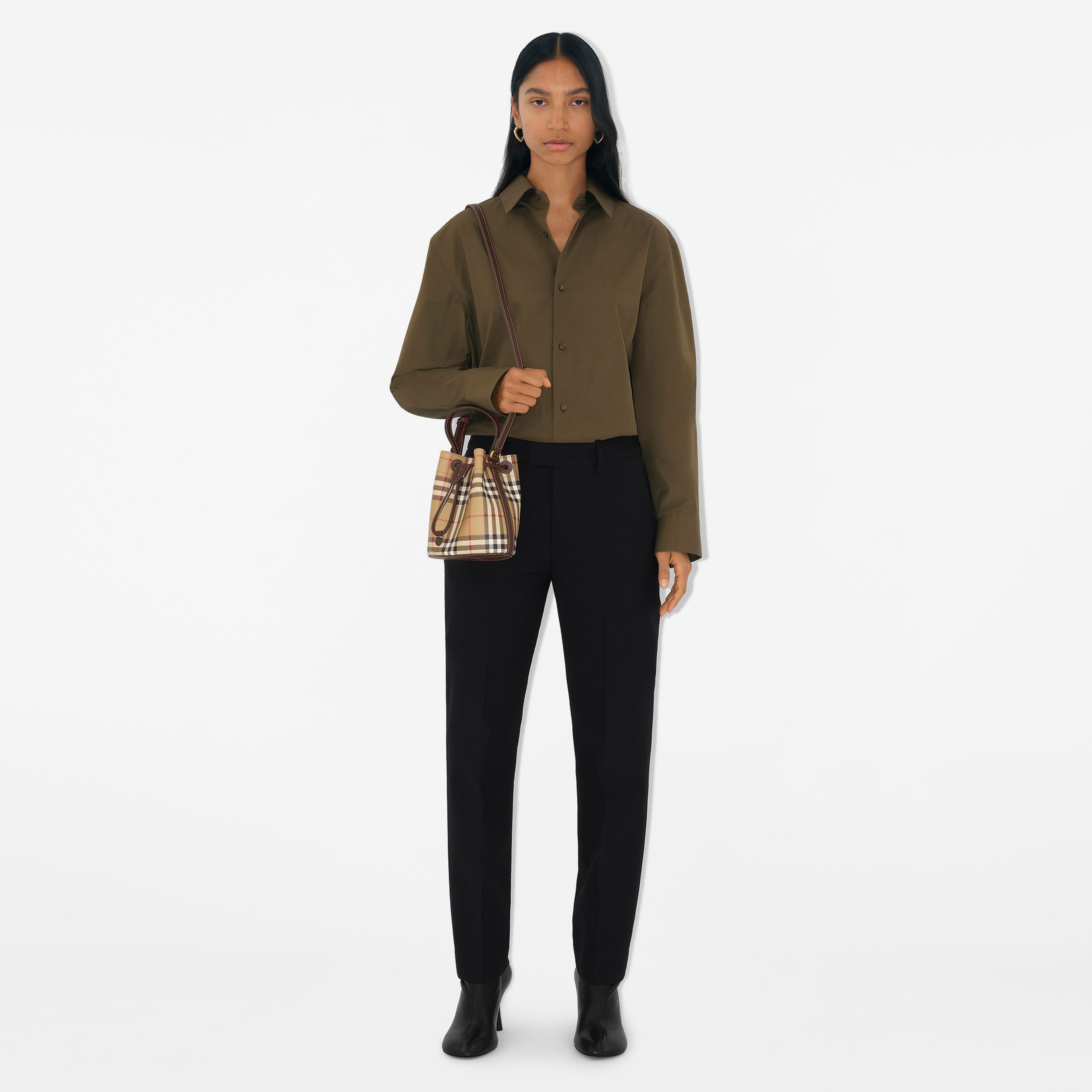 Burberry Mini Check Bucket Kadın Bej Omuz Çantası