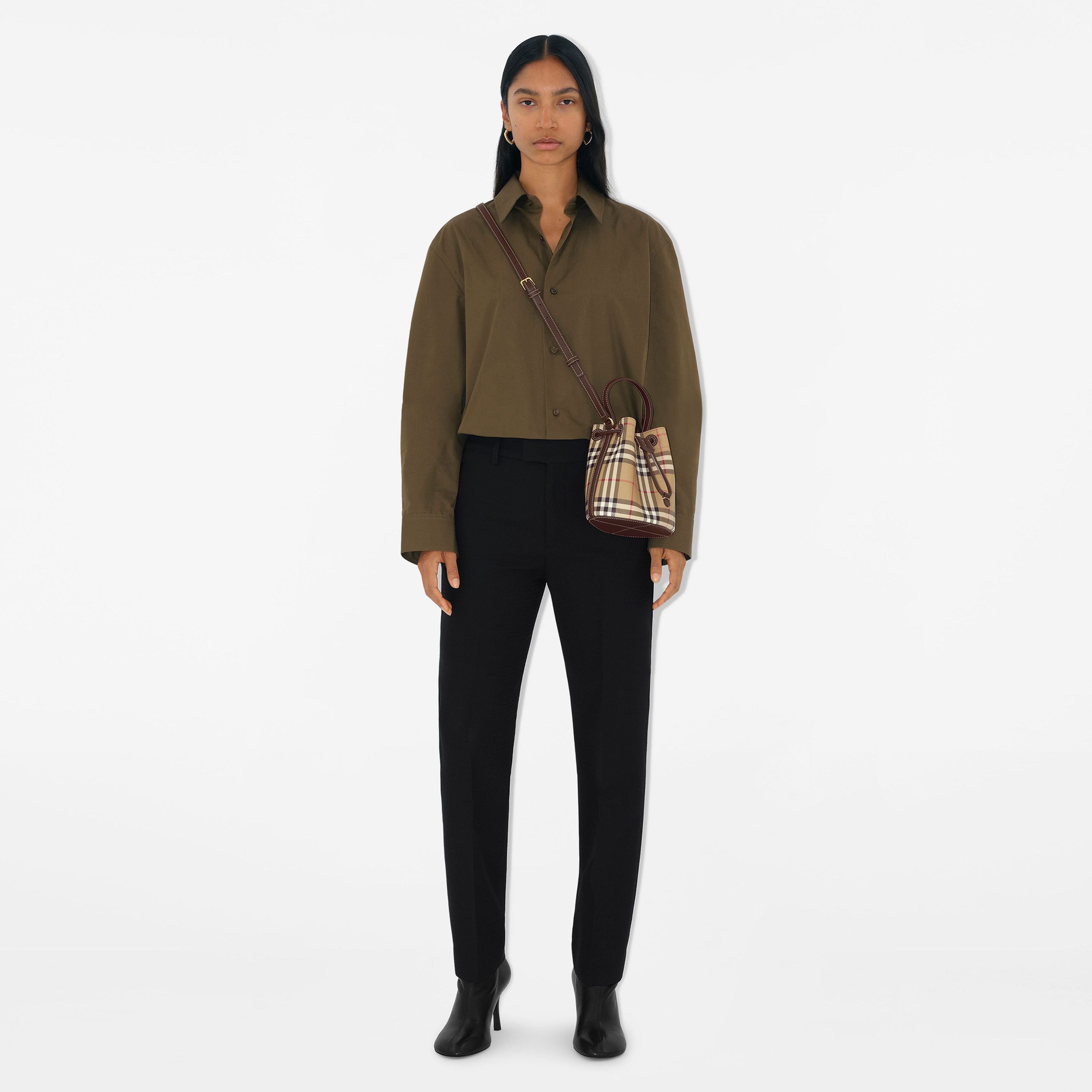 Burberry Mini Check Bucket Kadın Bej Omuz Çantası