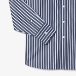 Kadın Oversize Fit Düğmesiz Yaka Çizgili Lacivert Gömlek