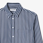 Kadın Oversize Fit Düğmesiz Yaka Çizgili Lacivert Gömlek