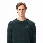 Erkek Classic Fit Bisiklet Yaka Çizgili Yeşil Kazak