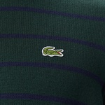 Erkek Classic Fit Bisiklet Yaka Çizgili Yeşil Kazak