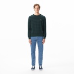 Erkek Classic Fit Bisiklet Yaka Çizgili Yeşil Kazak