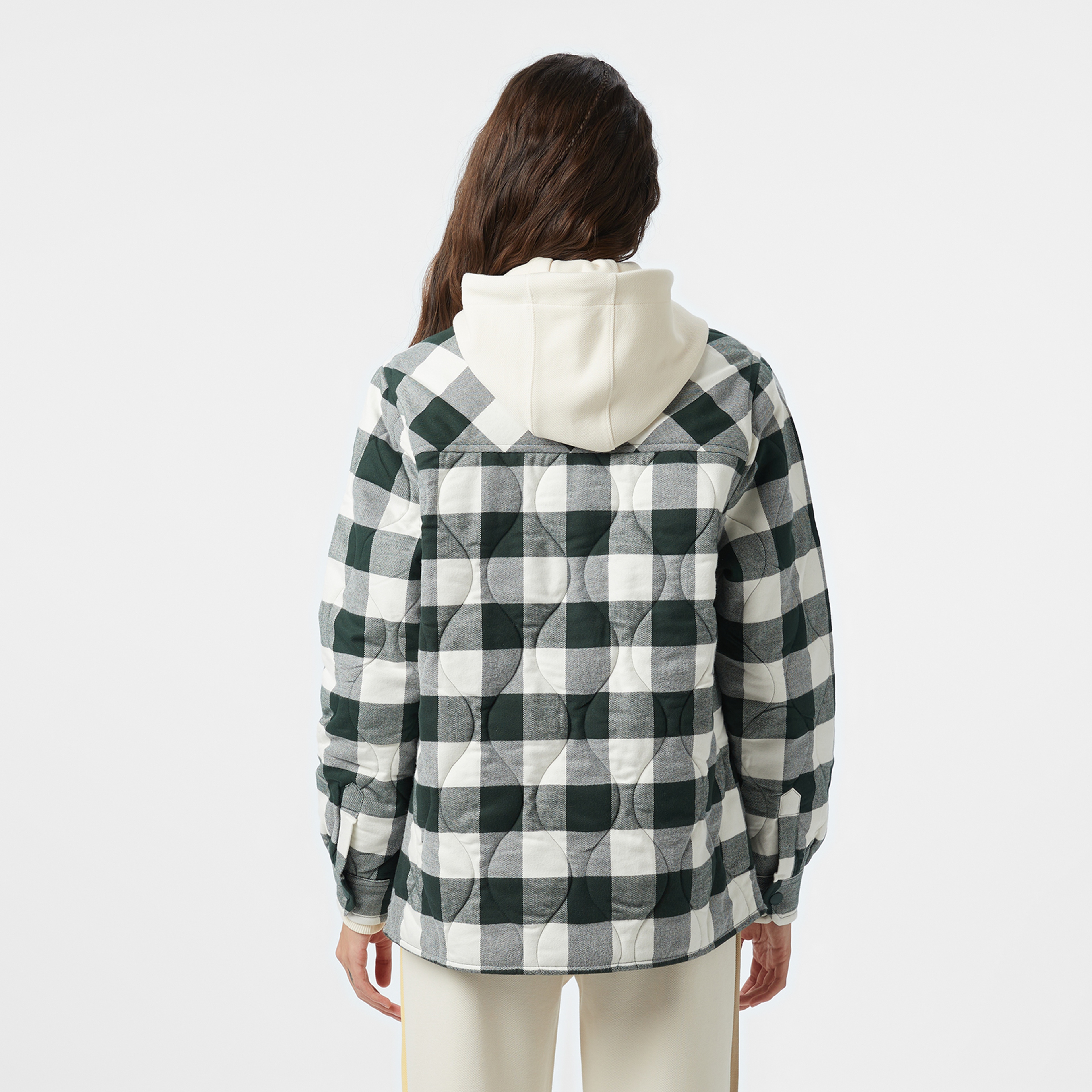 Kadın Relaxed Fit Ekose Koyu Yeşil Dış Gömlek