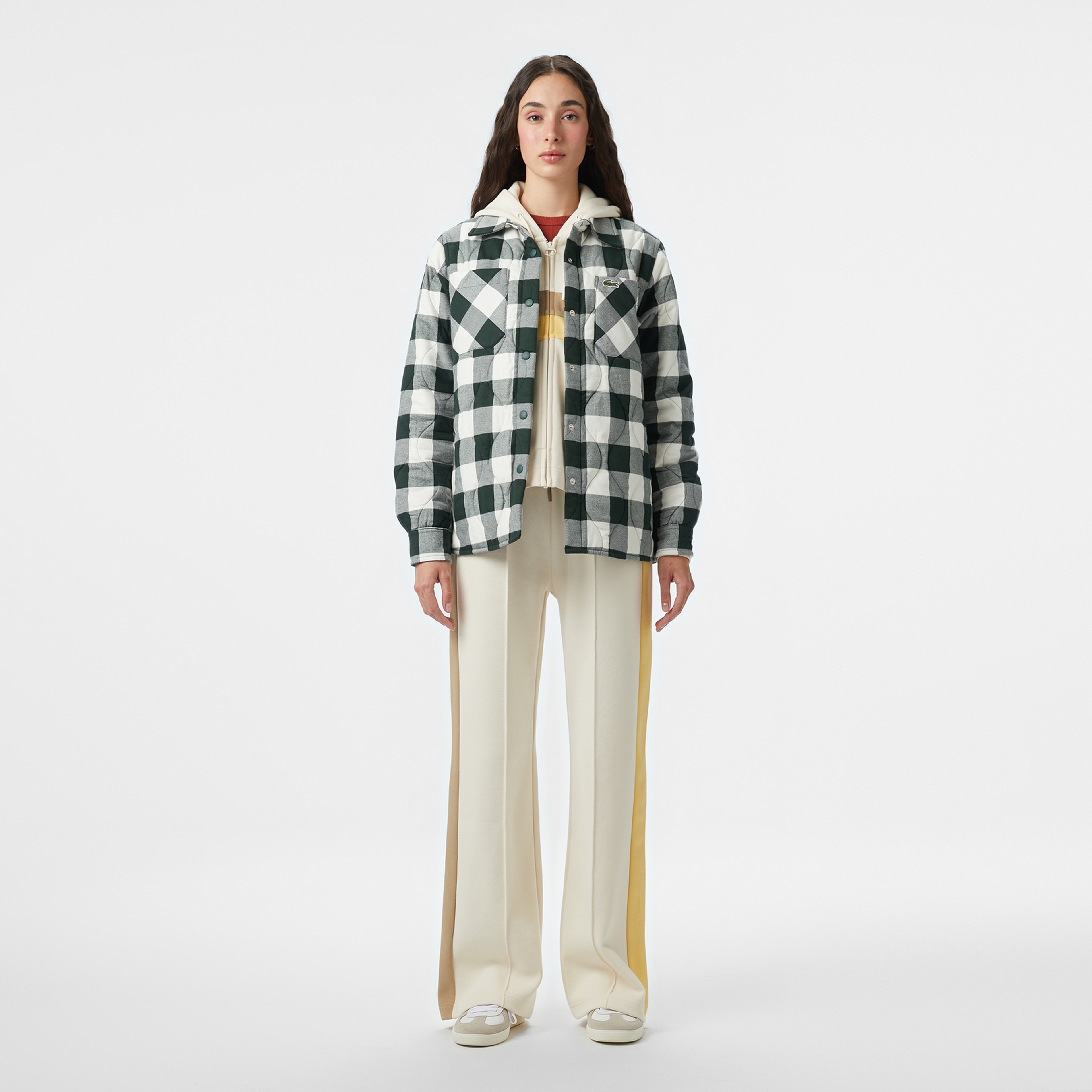 Kadın Relaxed Fit Ekose Koyu Yeşil Dış Gömlek