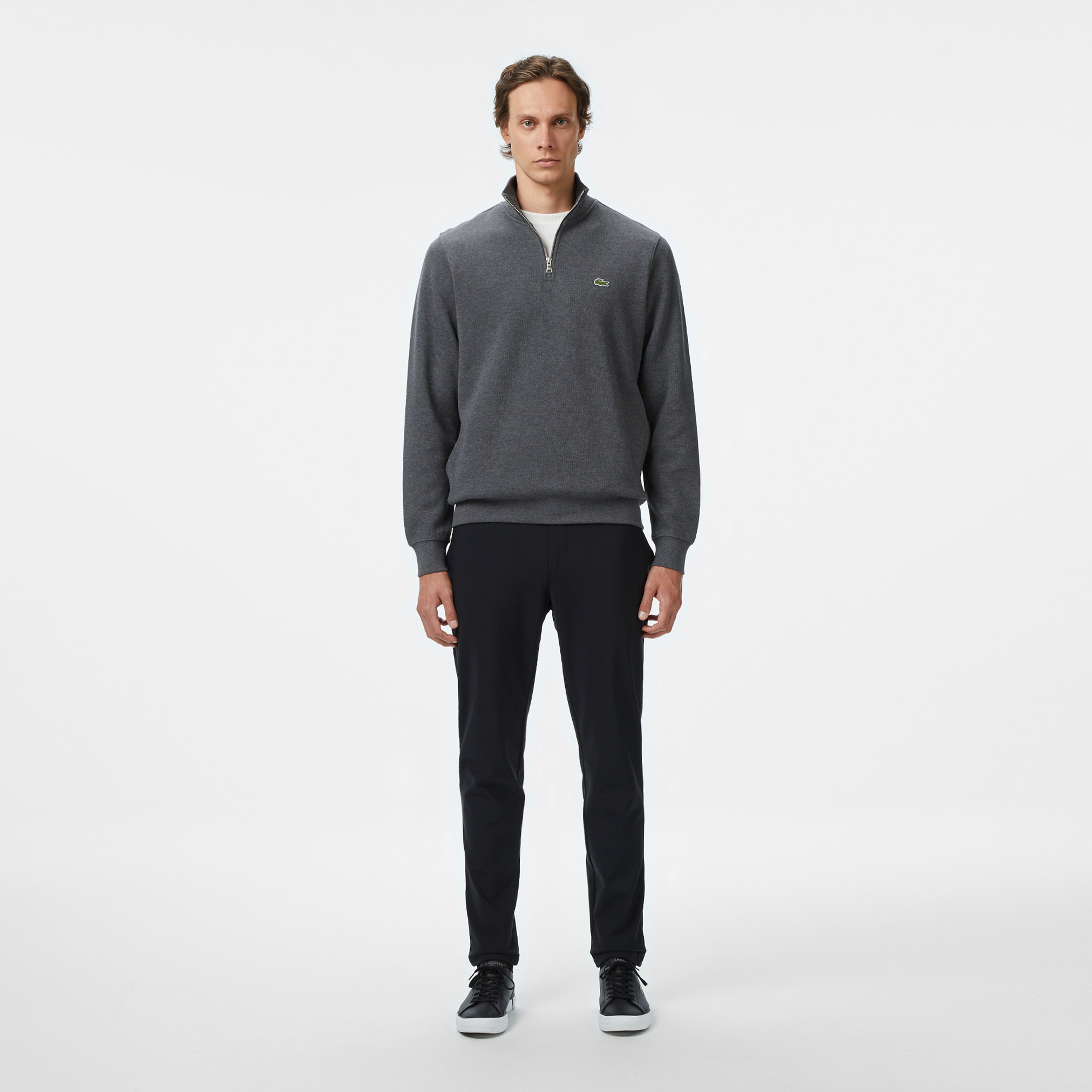 Lacoste Erkek Classic Fit Yarım Fermuarlı Gri Sweatshirt4
