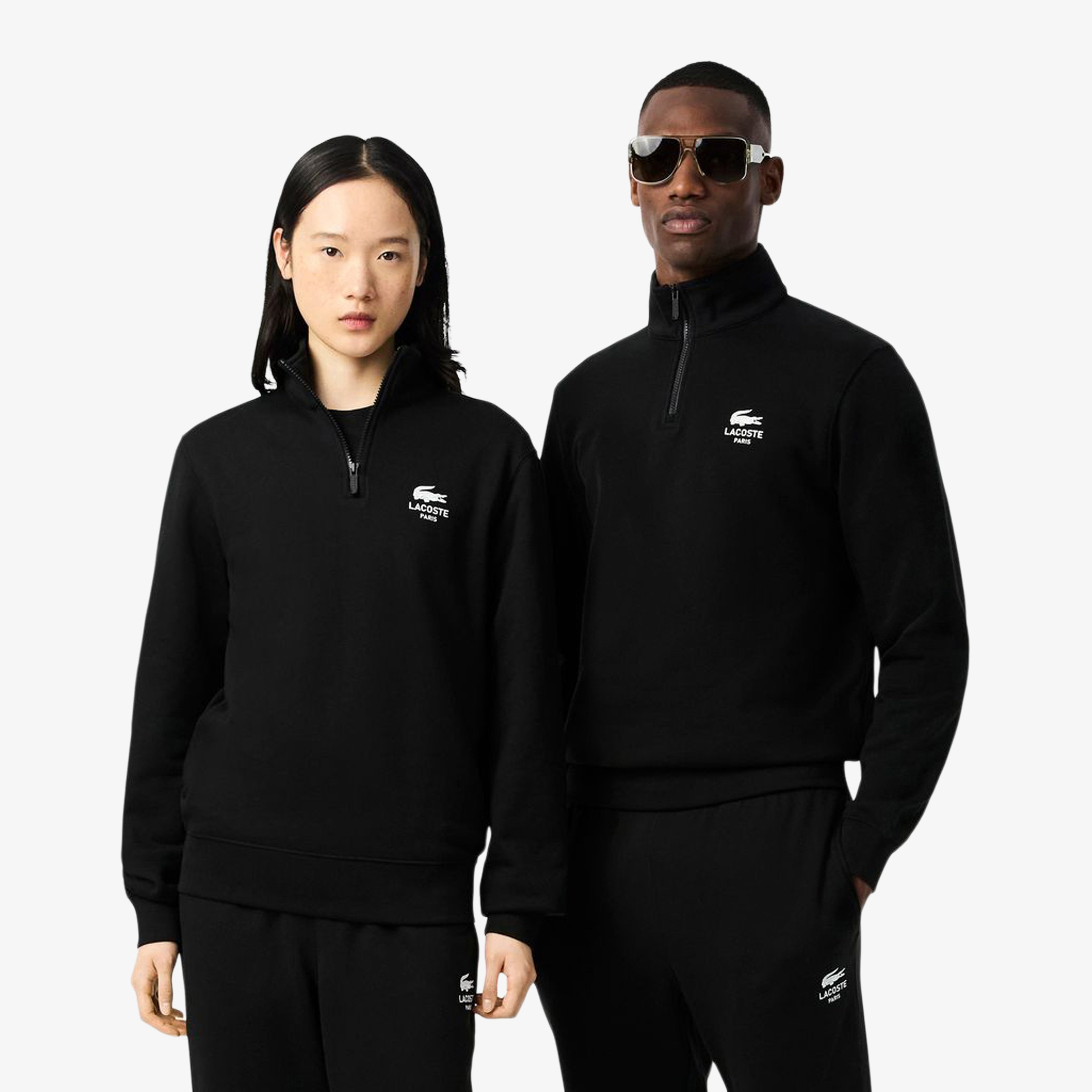 Lacoste High Neck Zip-Up Print Unisex Siyah Sweatshirt