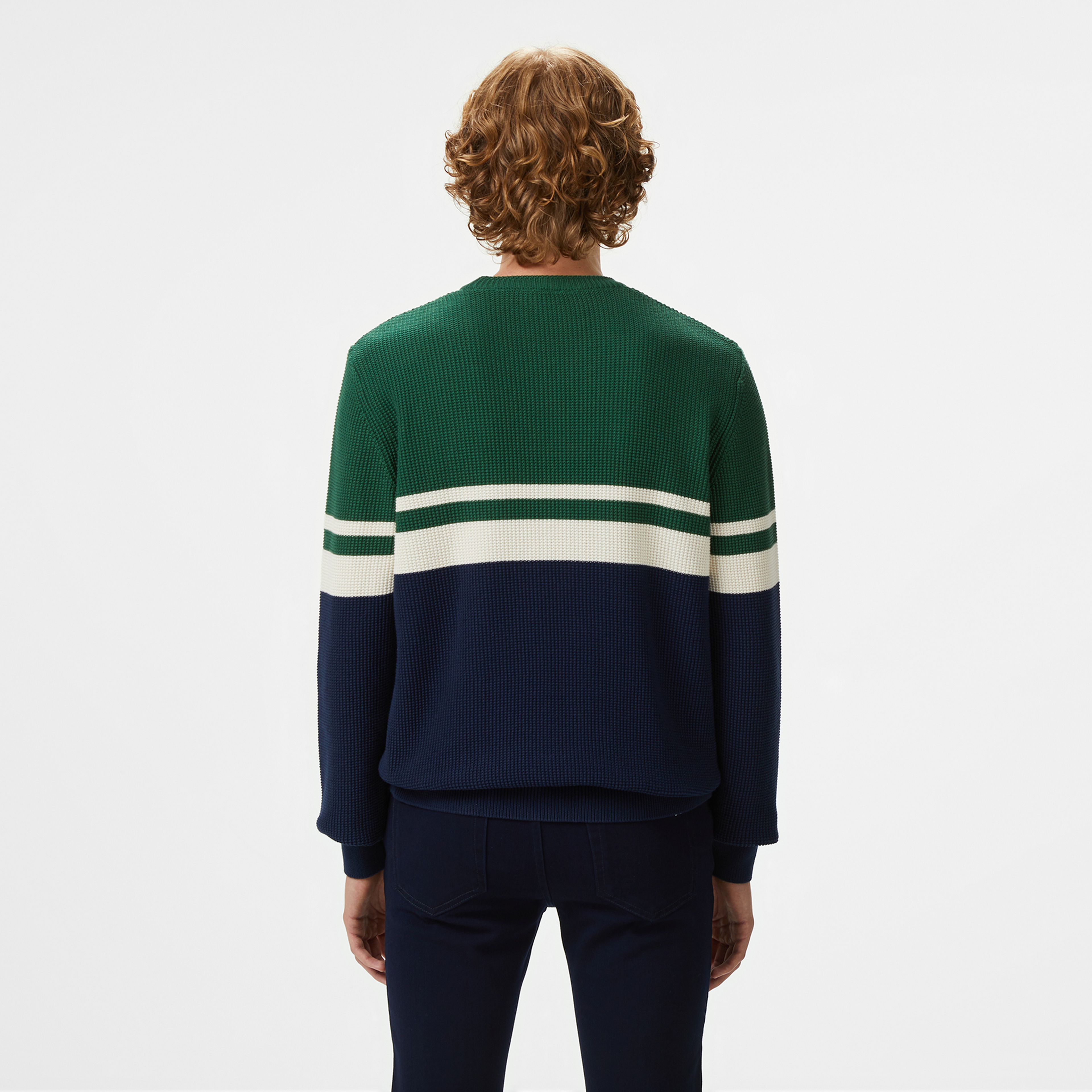 Erkek Classic Fit Bisiklet Yaka Renk Bloklu Lacivert Kazak