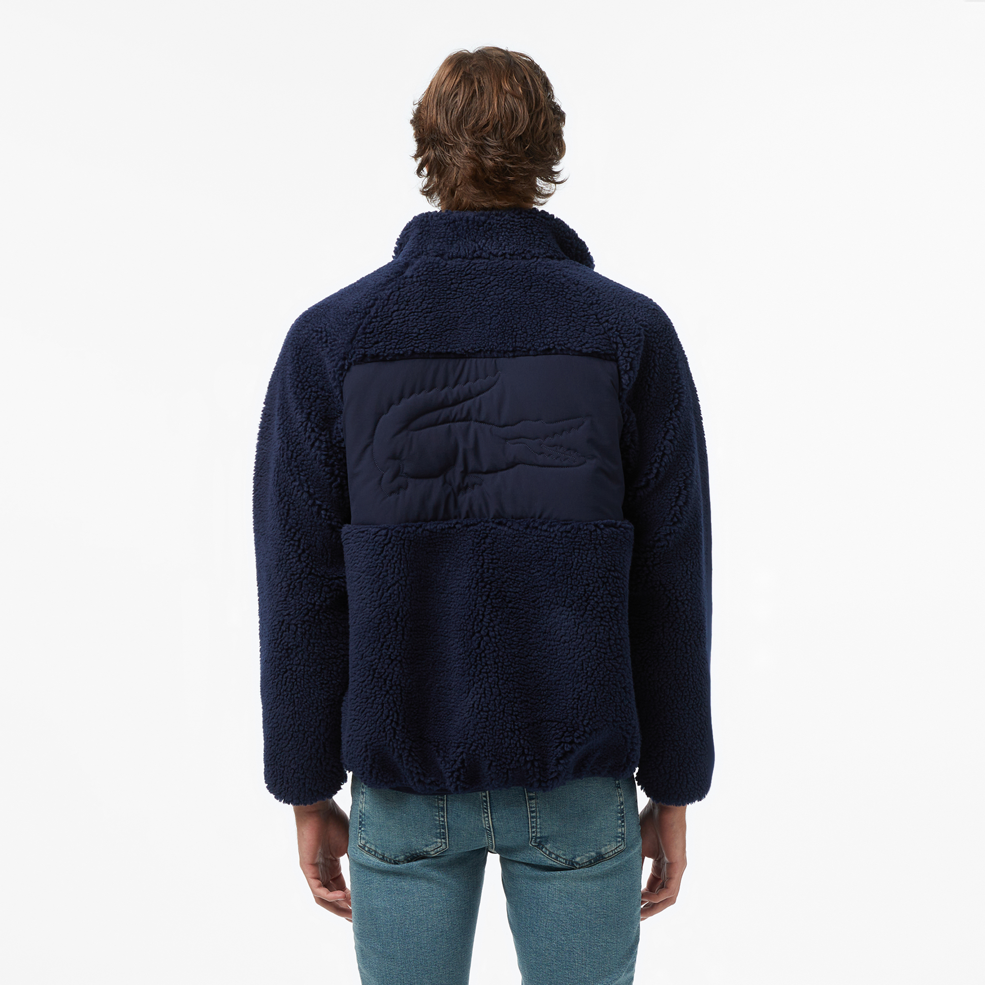 Erkek Dik Yaka Renk Bloklu Lacivert Ceket