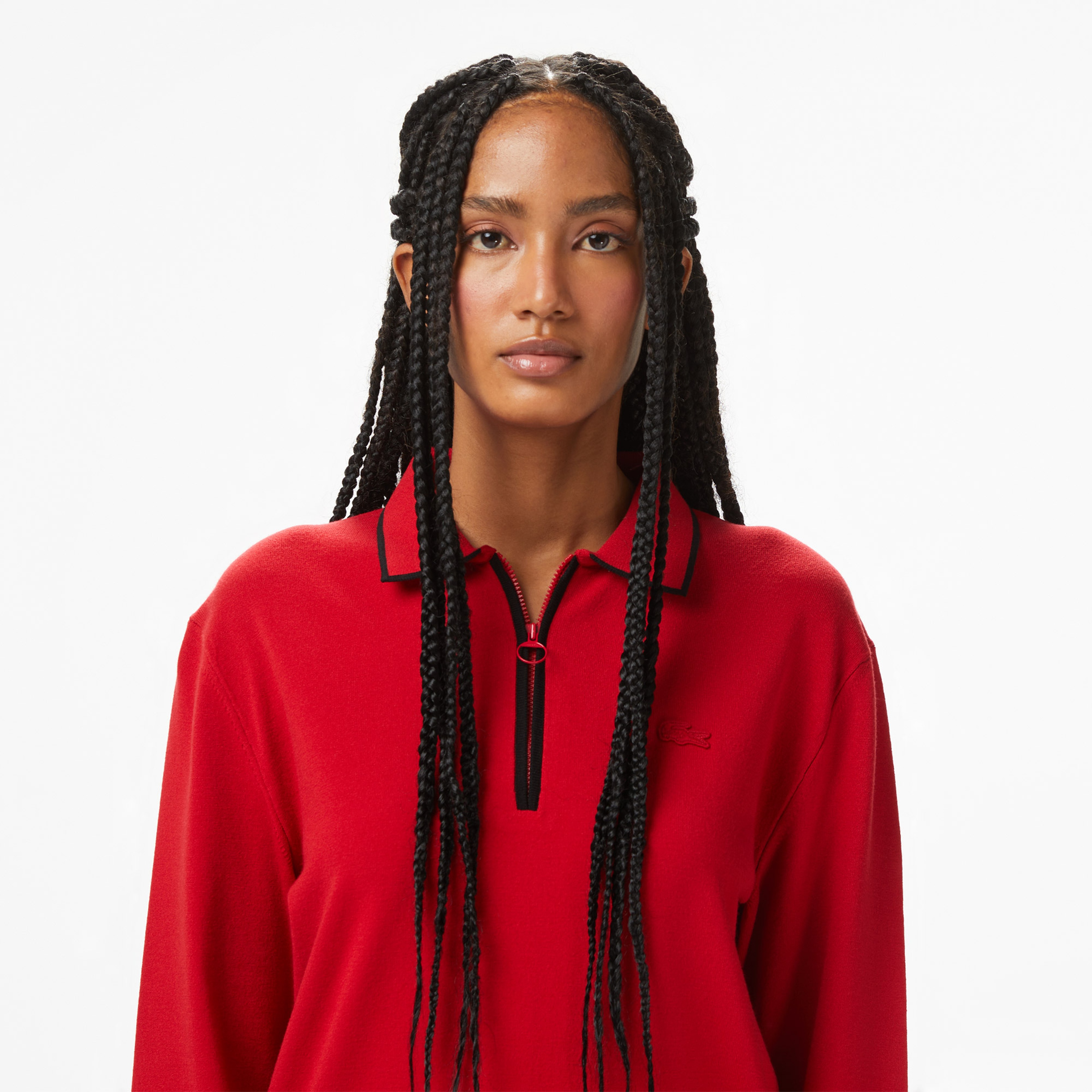 Kadın Regular Fit Polo Yaka Kırmızı Kazak