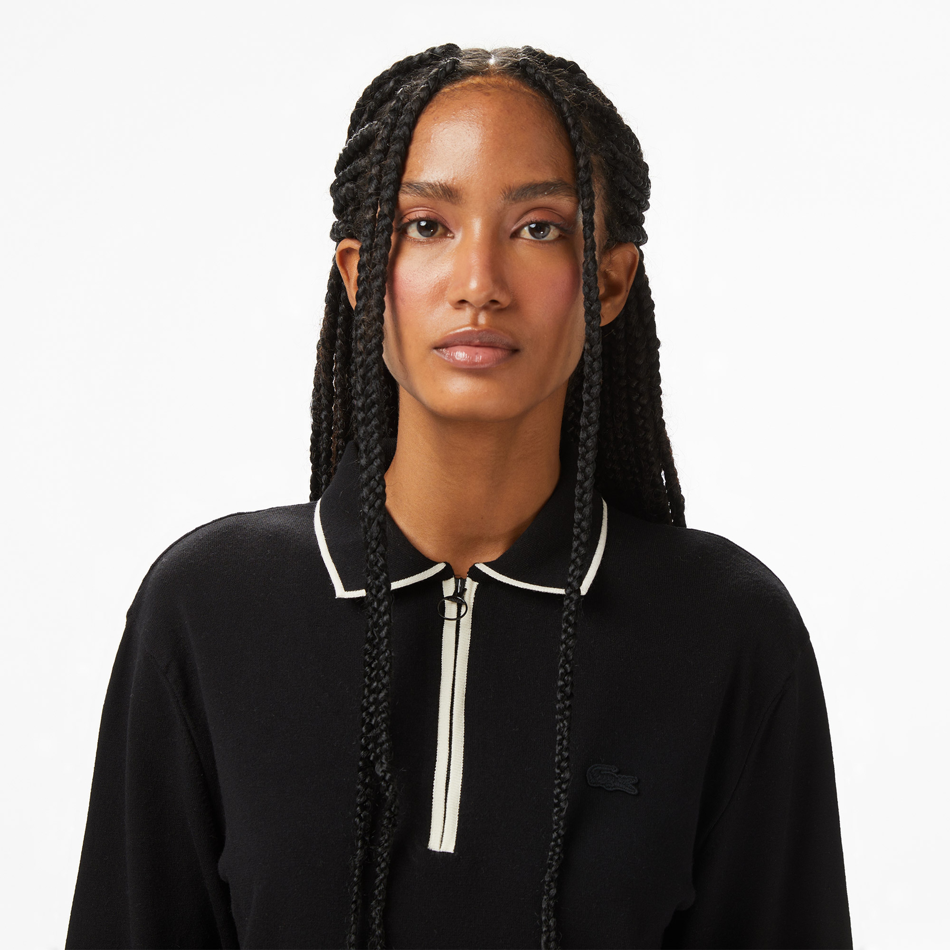 Kadın Regular Fit Polo Yaka Siyah Kazak